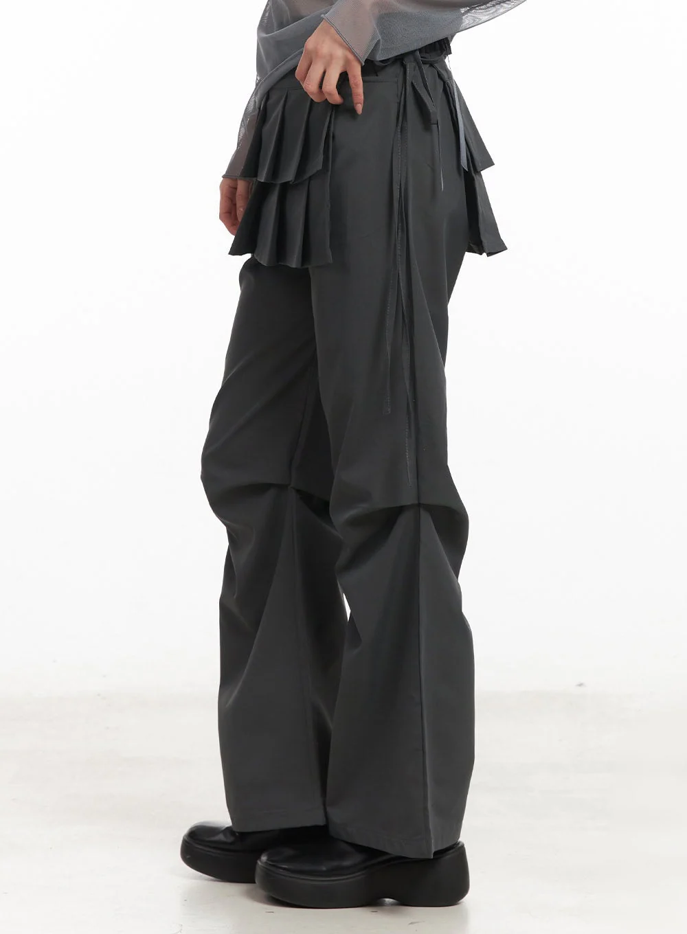 Pintuck Pleated Bootcut Skirt Pants CM503 - Image 2