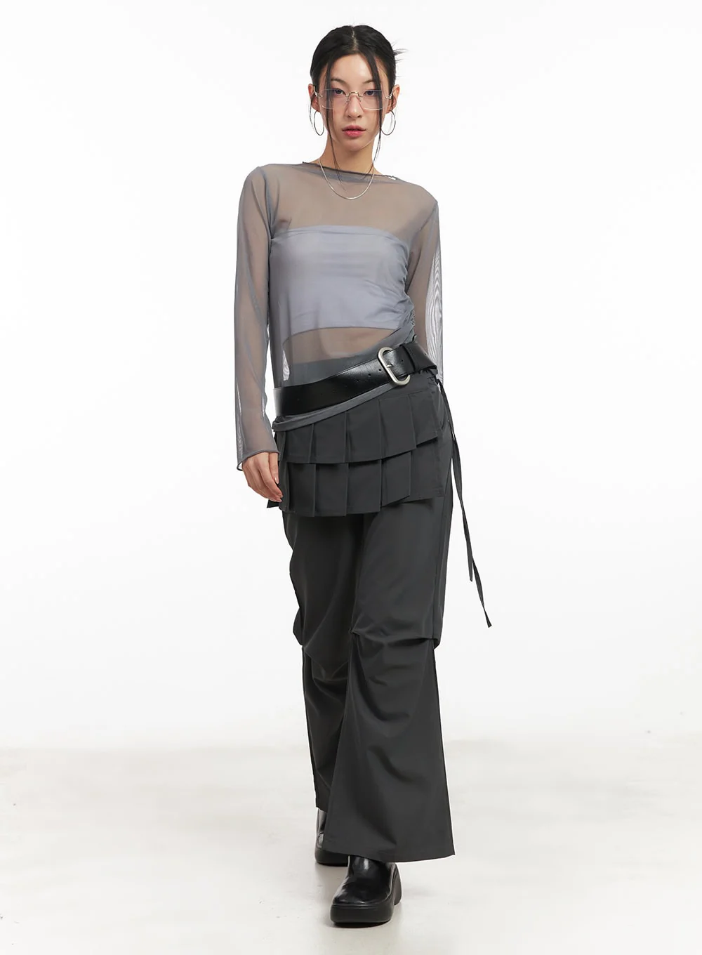 Pintuck Pleated Bootcut Skirt Pants CM503 - Image 7