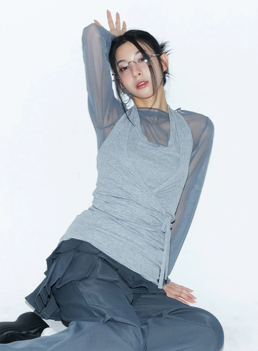 Pintuck Pleated Bootcut Skirt Pants CM503 - Image 8