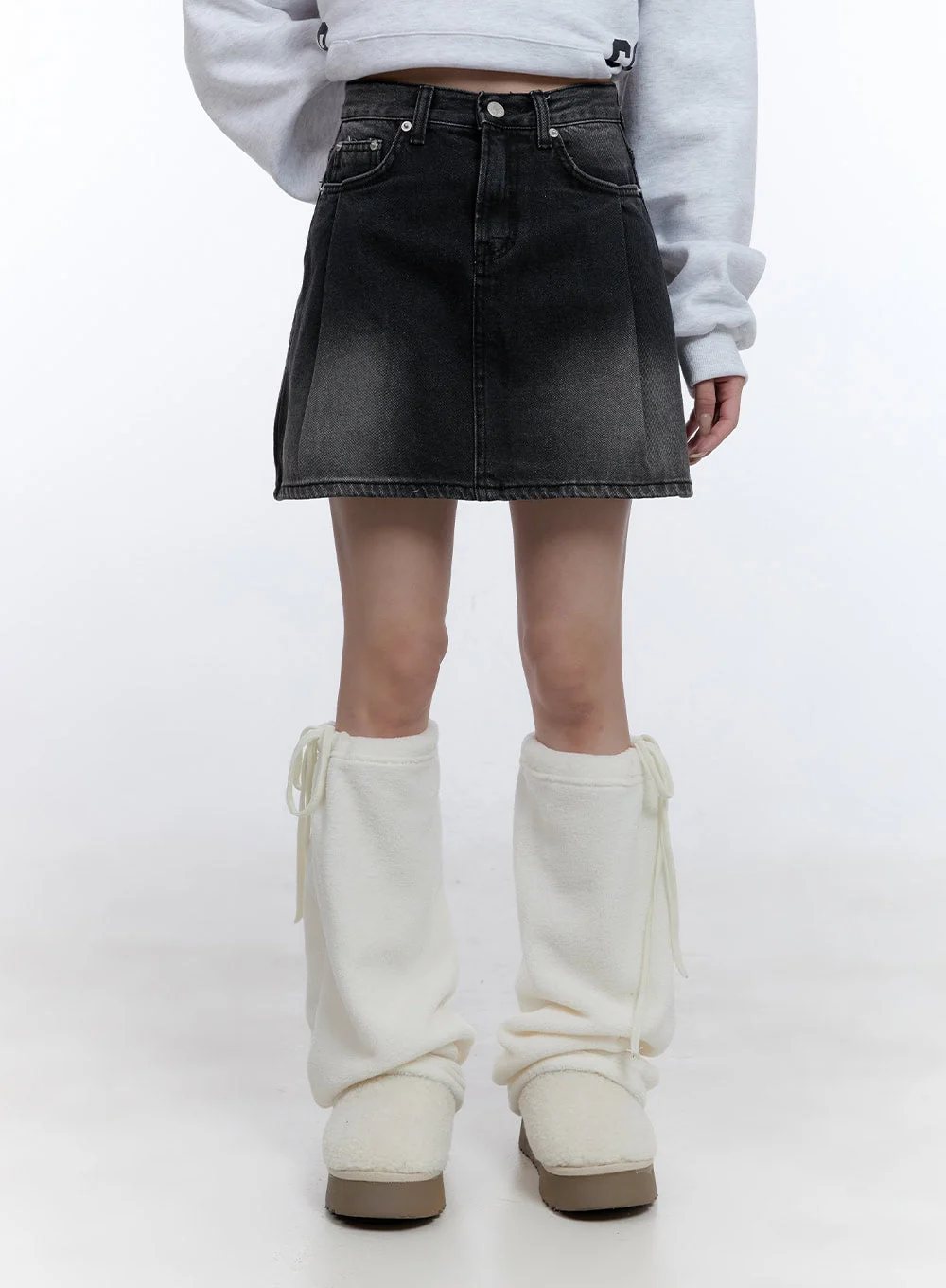 Pintuck Washed Denim Mini Skirt CD420 - Image 7