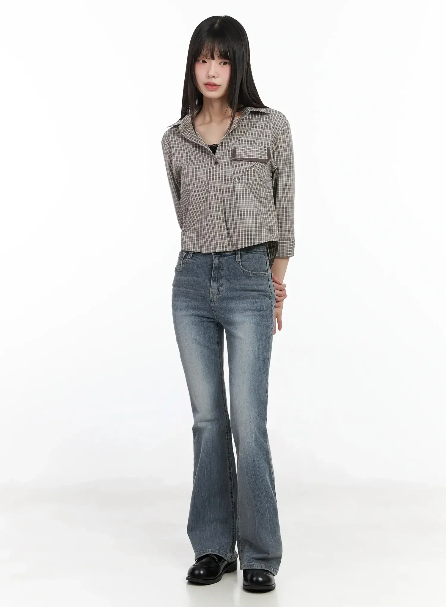 Plaid 3/4 Sleeve Shirt IM523 - Image 4