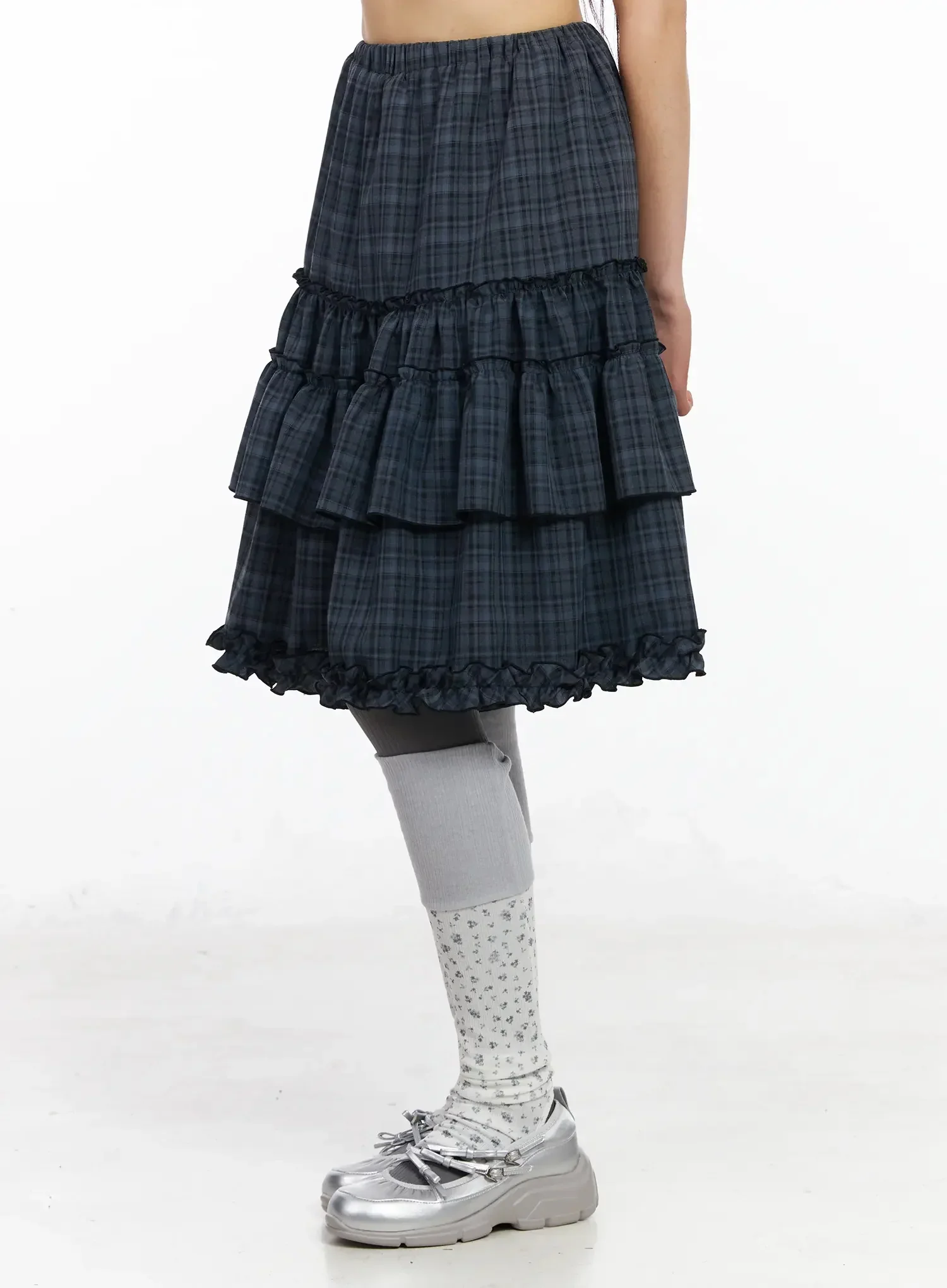 Plaid Frill Tiered Midi Skirt IA523 - Image 6