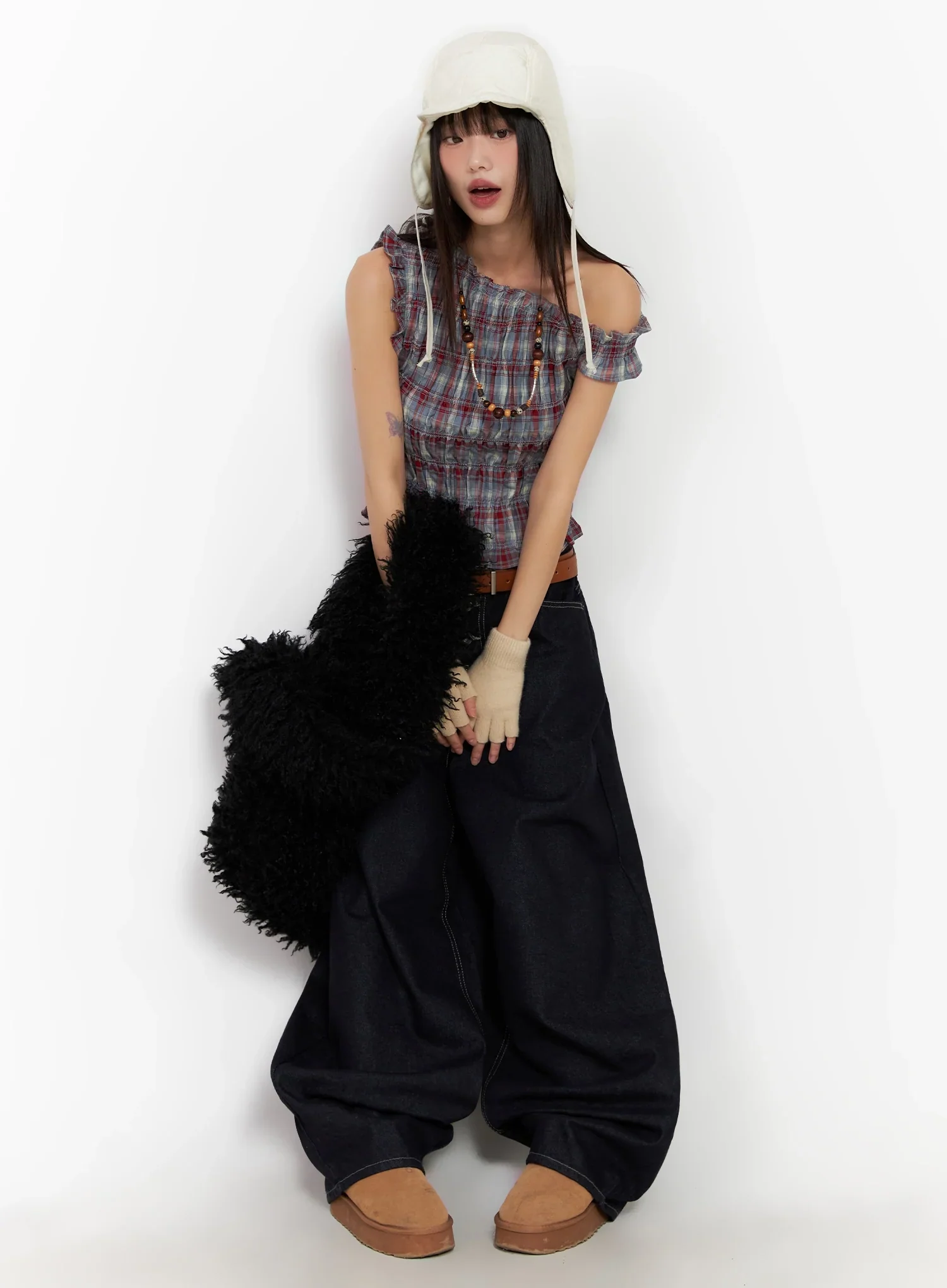 Plaid Off-Shoulder Top IN503 - Image 15