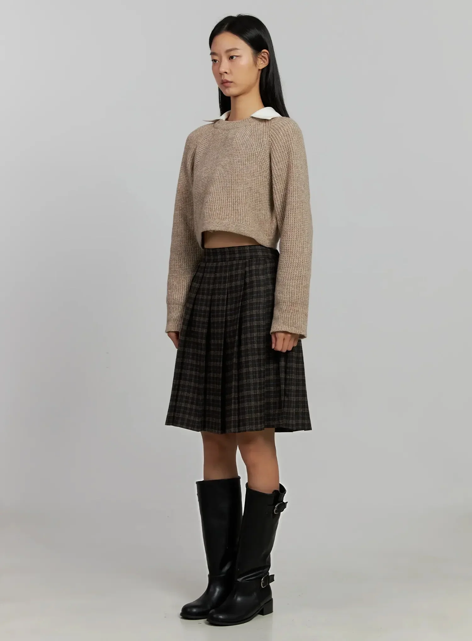 Plaid Pleated Midi Skirt IJ502 - Image 7