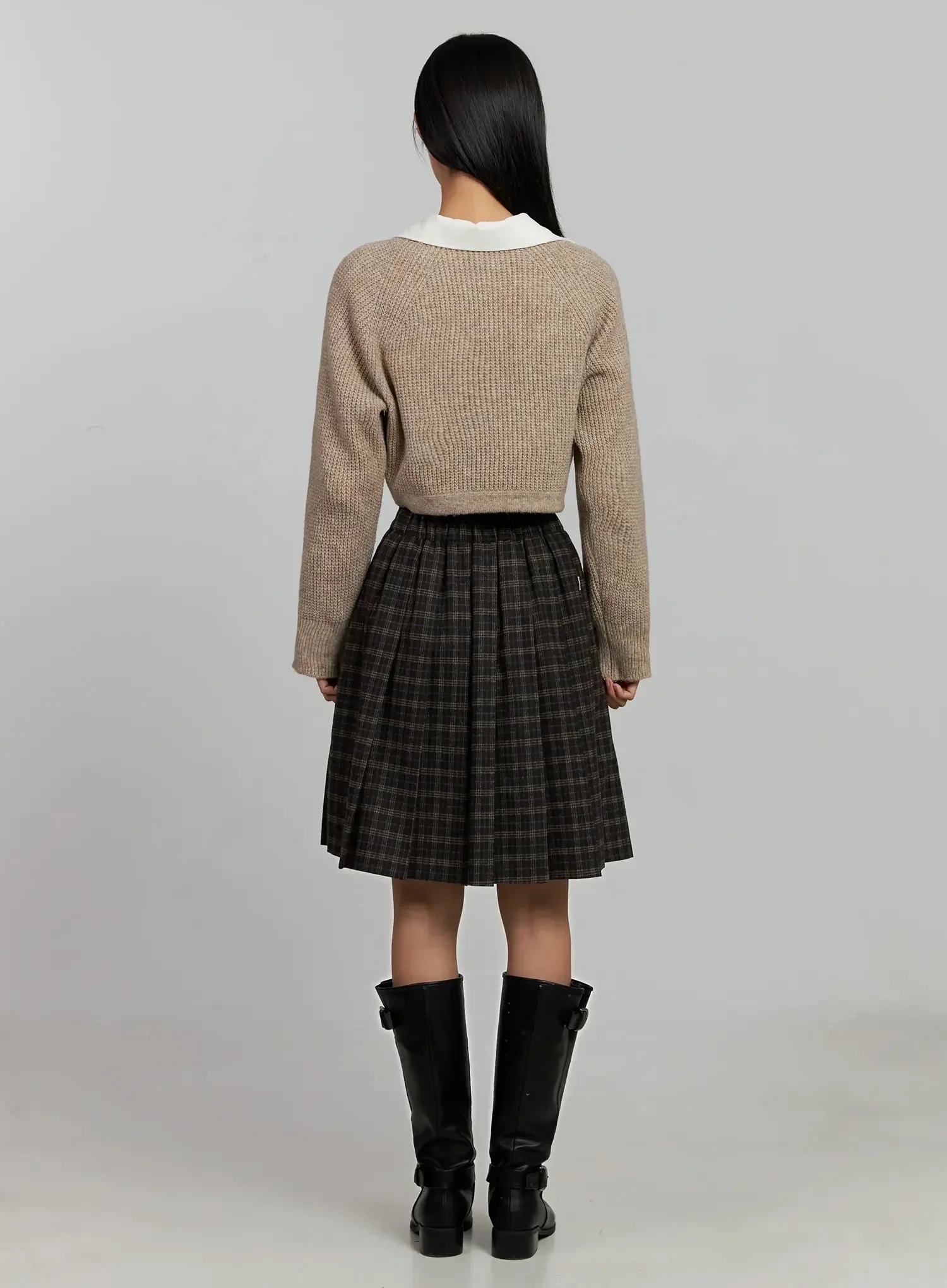 Plaid Pleated Midi Skirt IJ502 - Image 9
