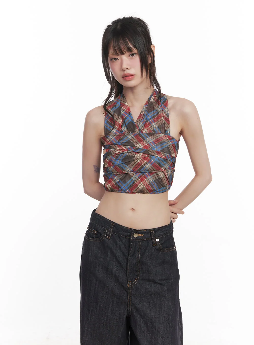 Plaid Print Halter Top CY520 - Image 11