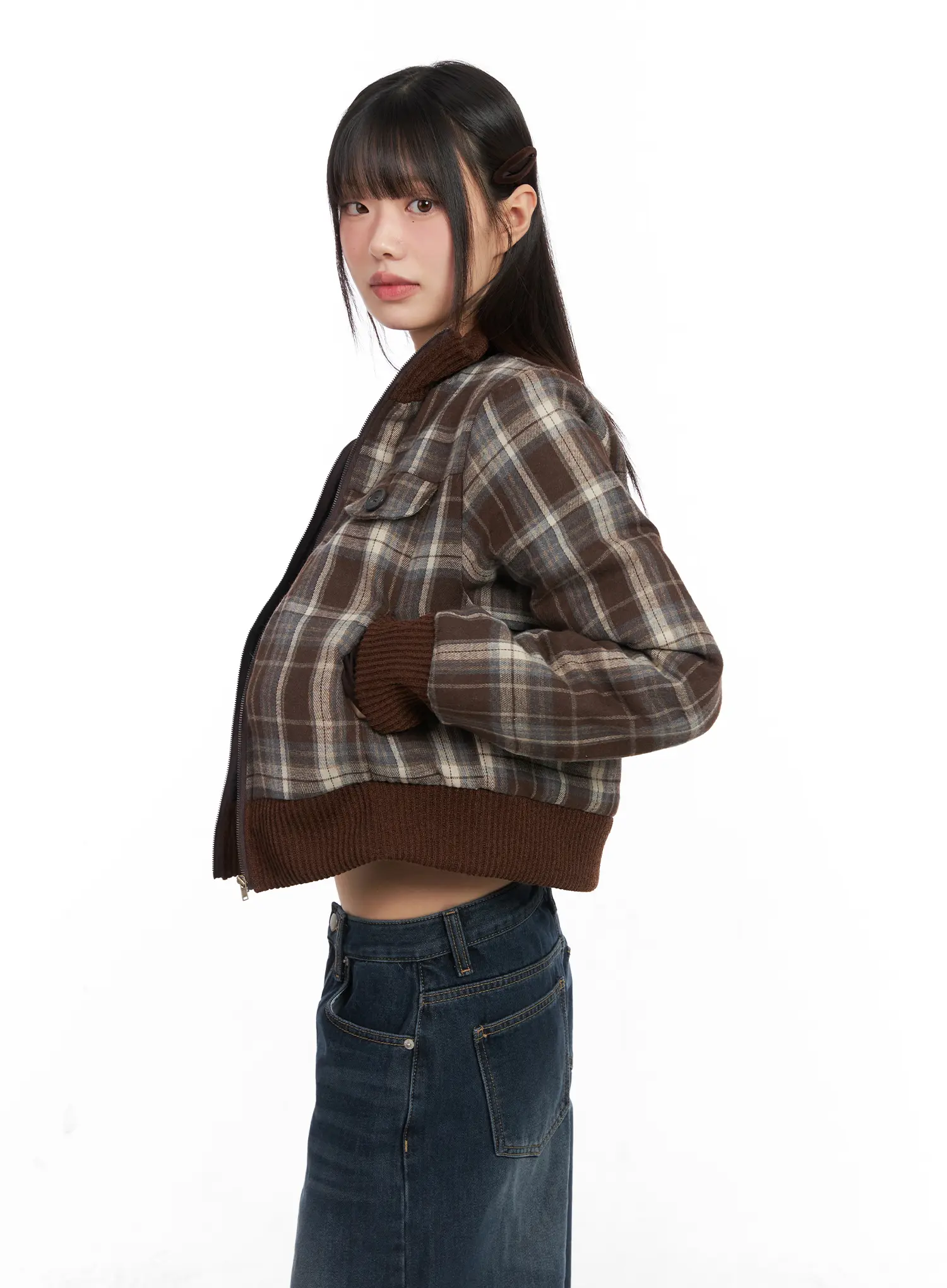 Plaid Quilted Bomber Jacket CN520 - Image 6