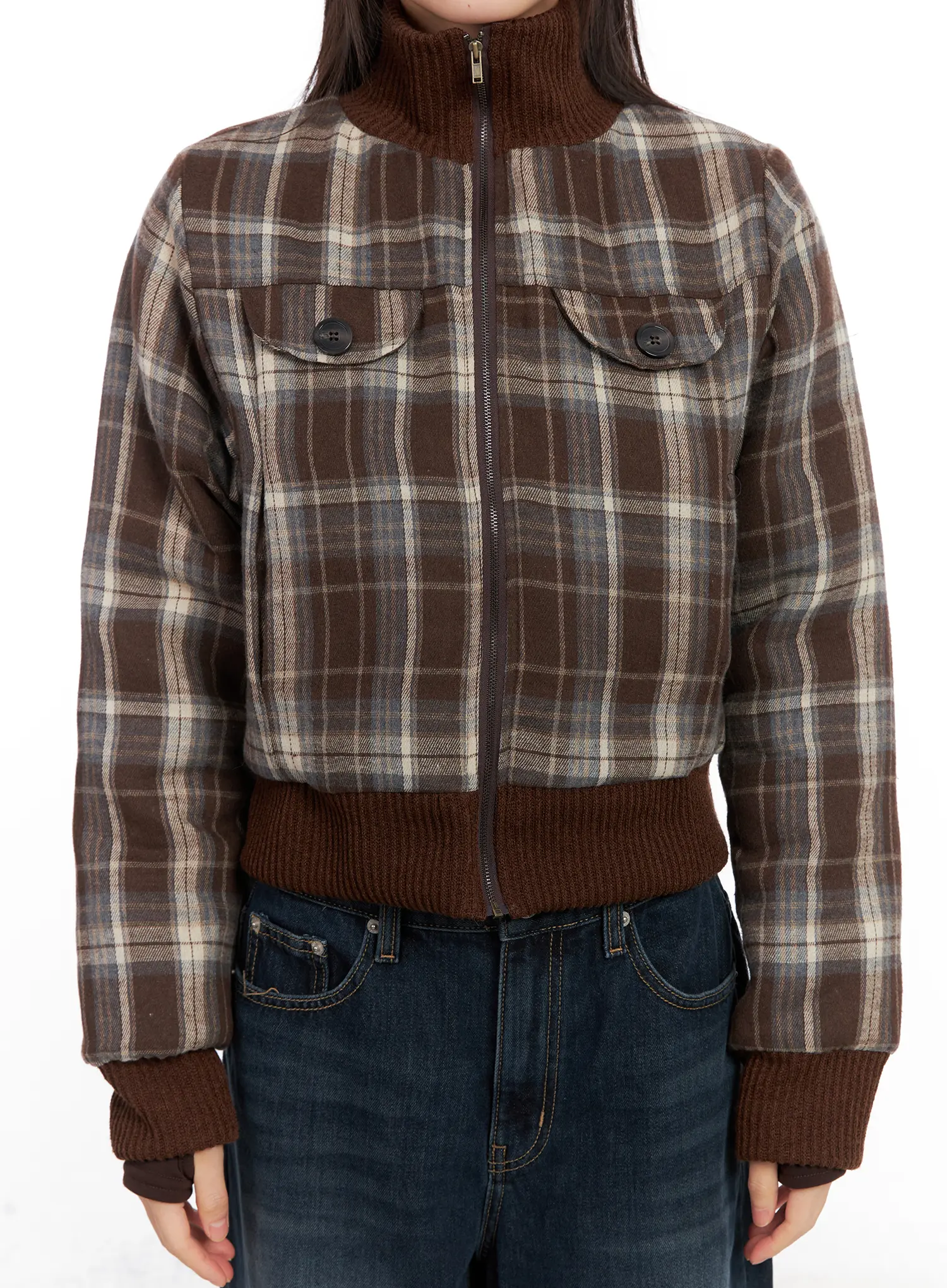 Plaid Quilted Bomber Jacket CN520 - Image 8