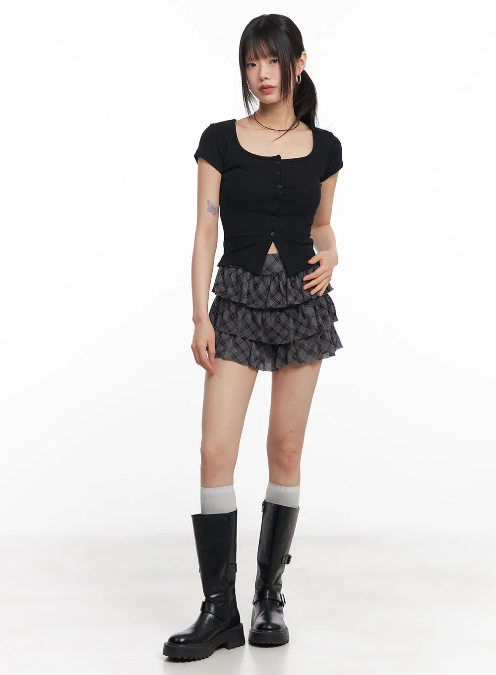 Plaid Ruffle Mini Skirt CY514