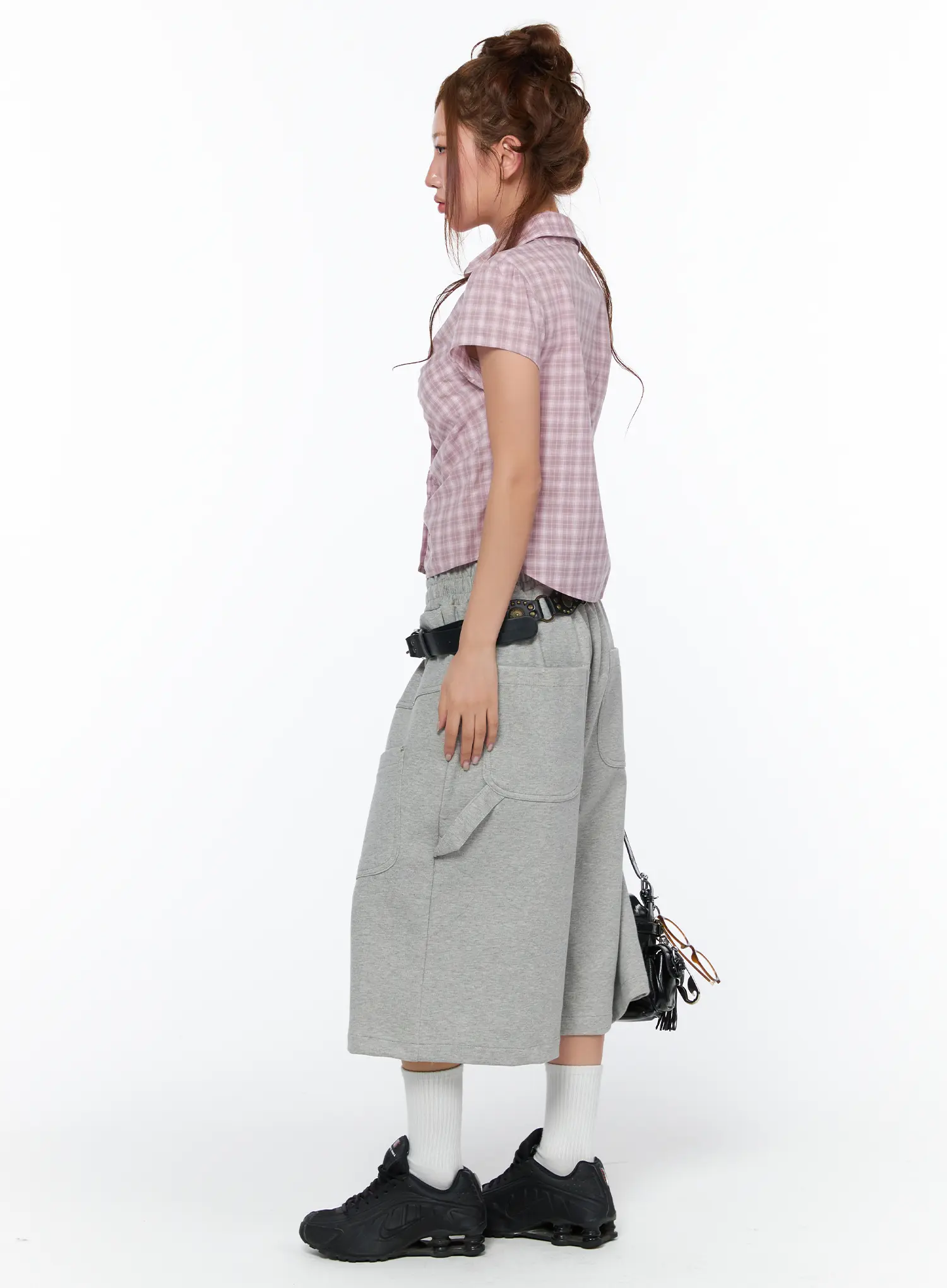 Plaid Shirred Short Sleeve Shirt CA515 - Image 6