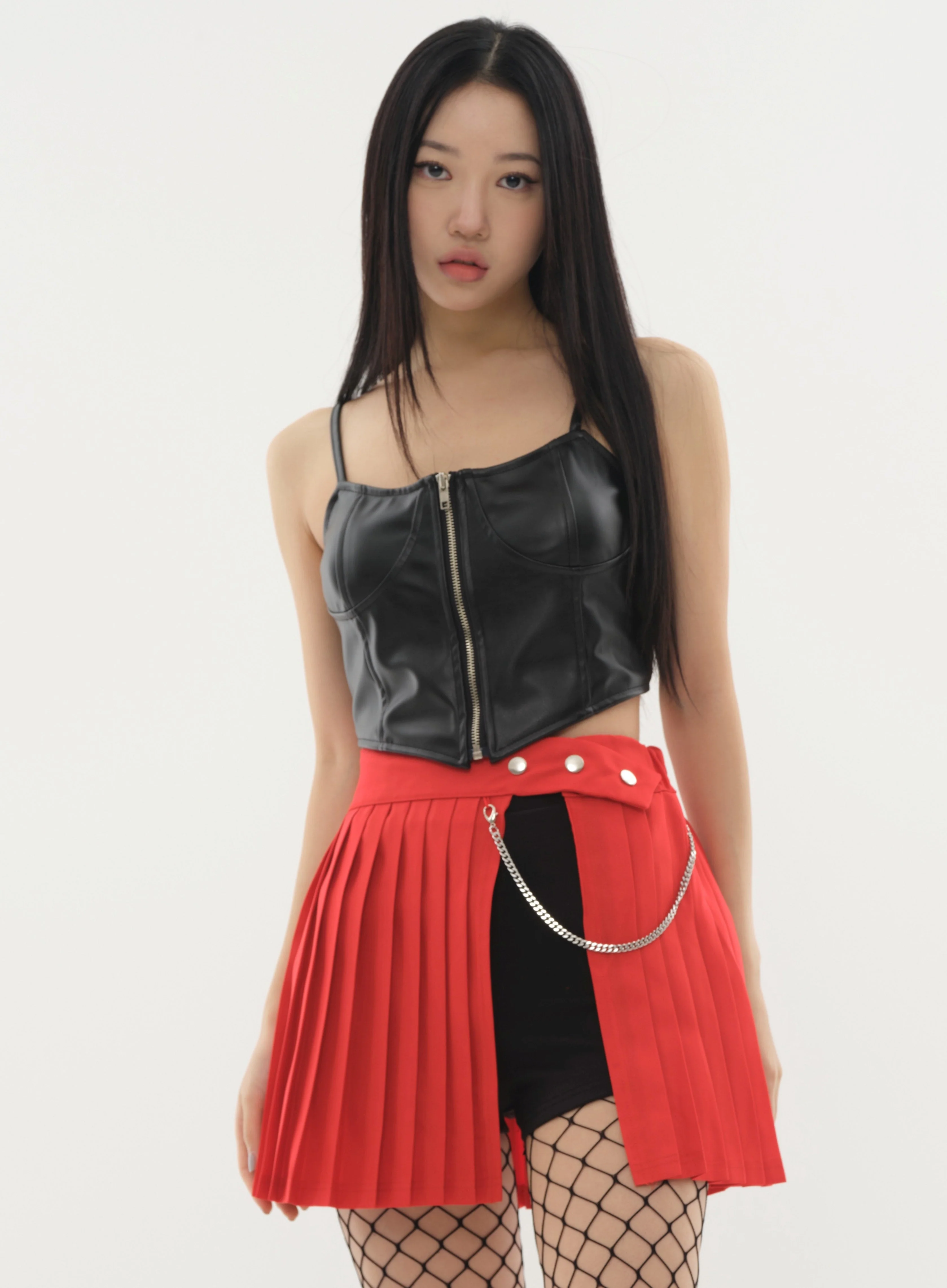 Pleated Mini Skirt with Chain #Original Kpop #121692 - Image 3