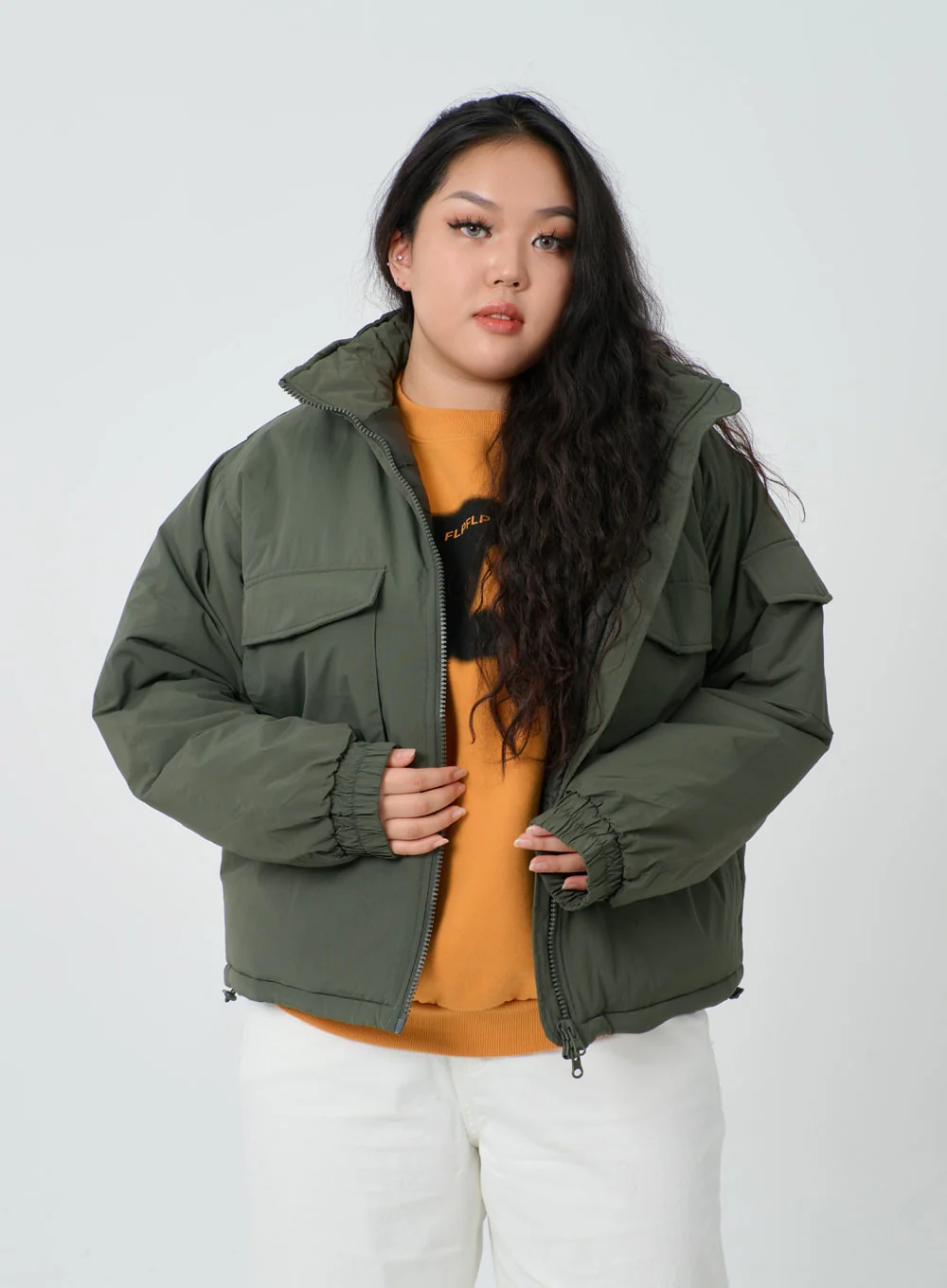 Plus Twin Front Pocket Hoodie Puffer Jacket ID27 - Image 2