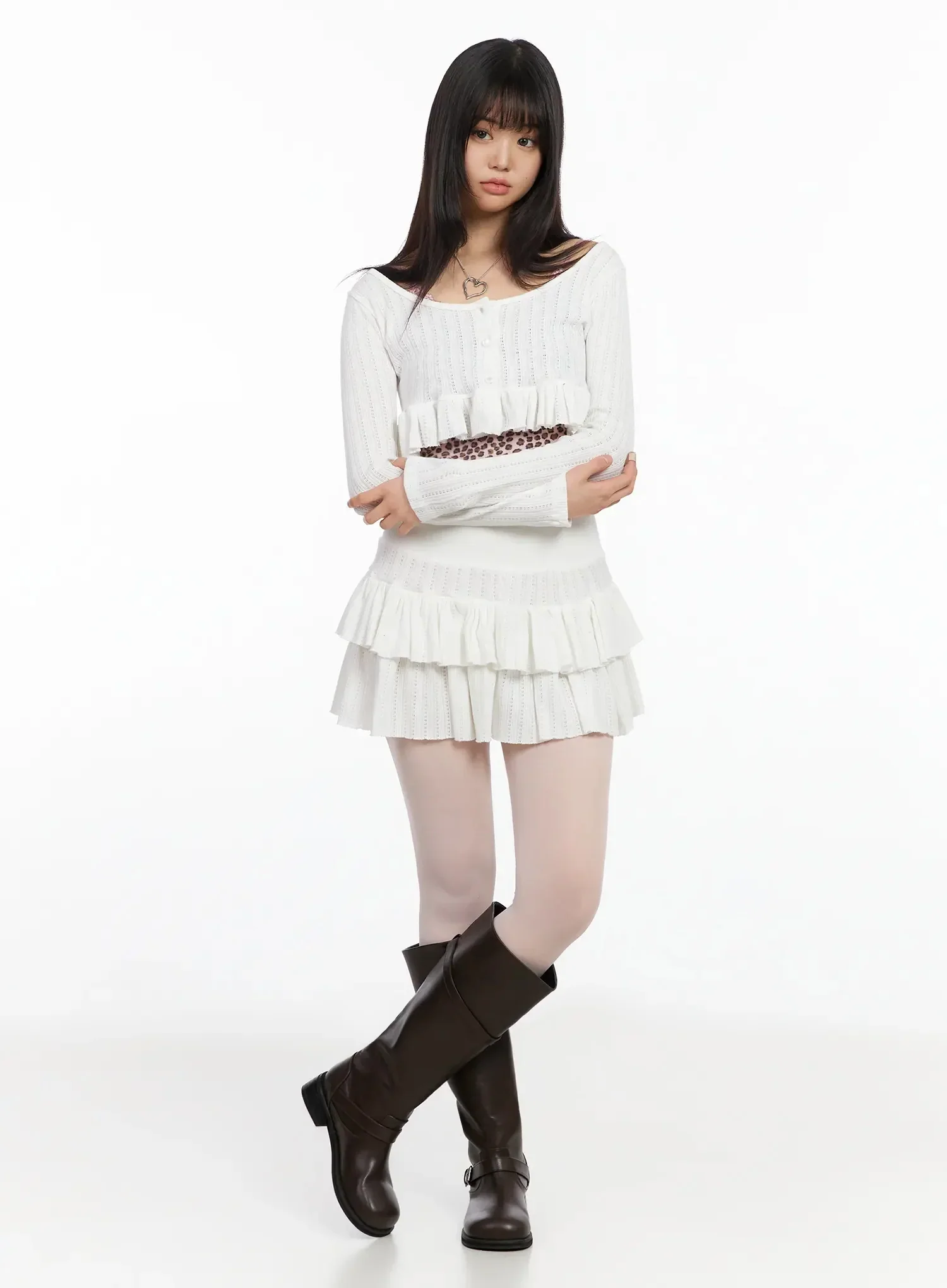 Pointelle Layered Ruffle Mini Skirt IA523 - Image 3