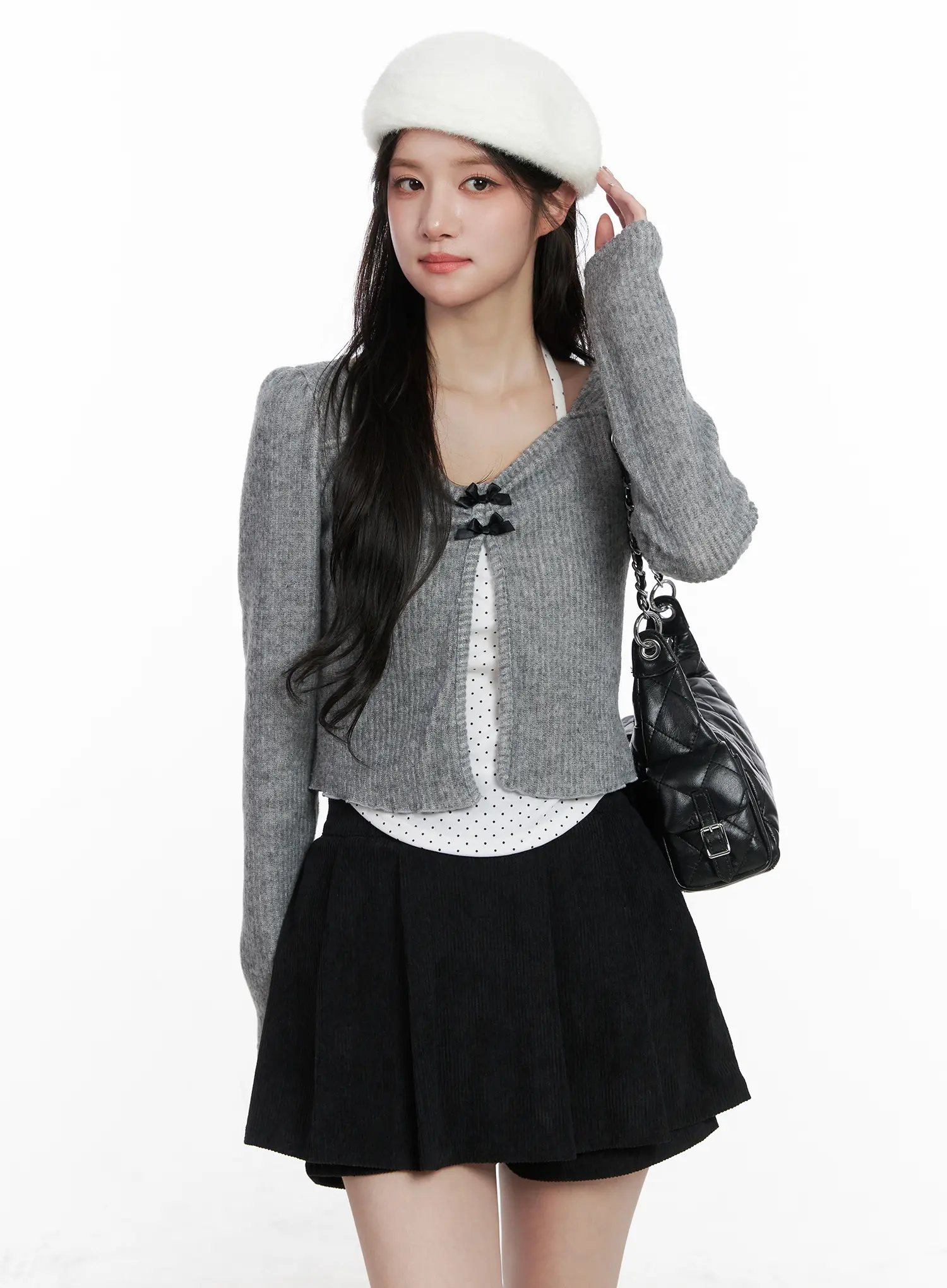 Polka Dot Cami and Ribbon Cardigan Set CN527