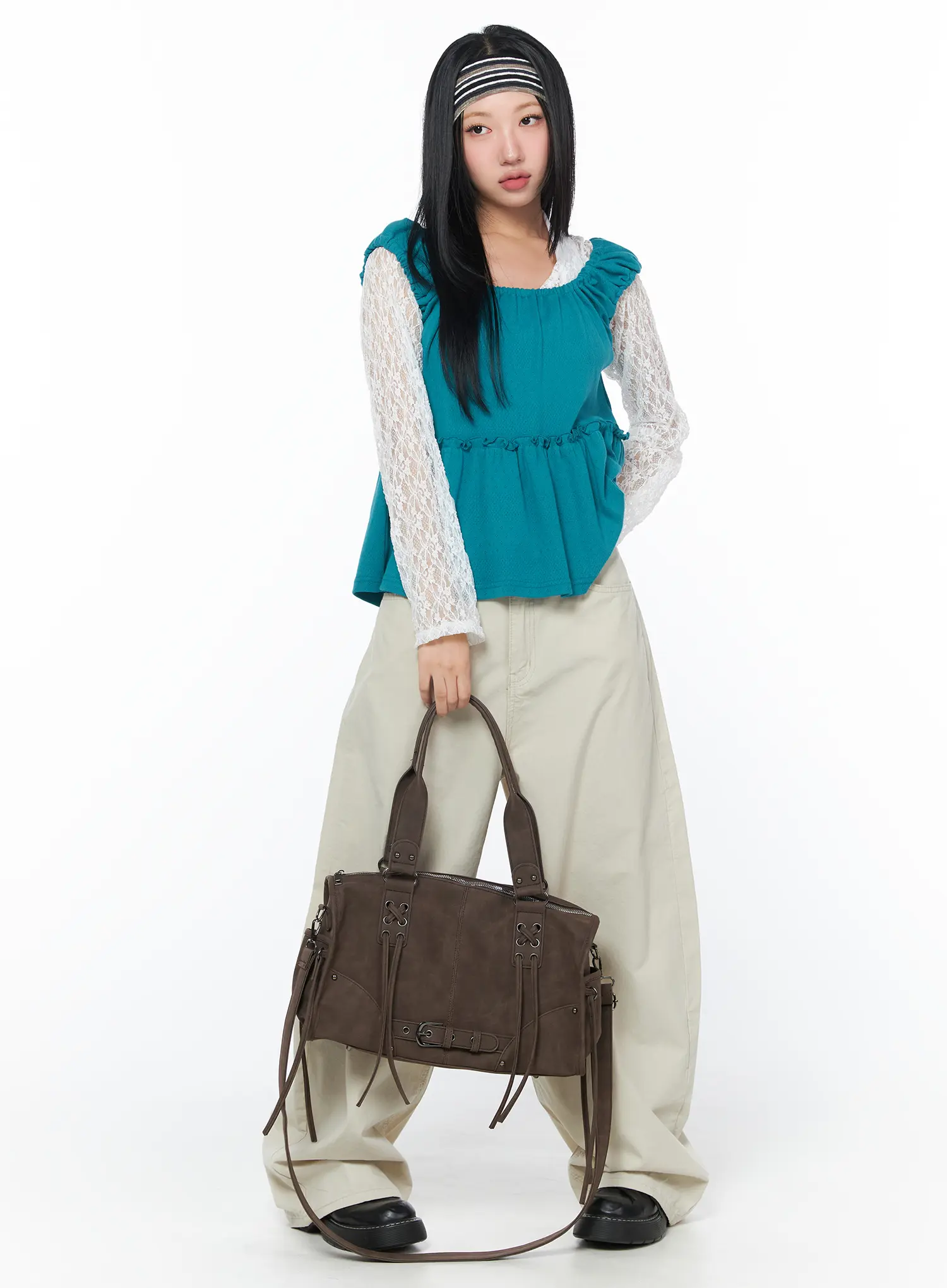 Polka Dot Pocket Wide Cotton Pants CY512 - Image 2