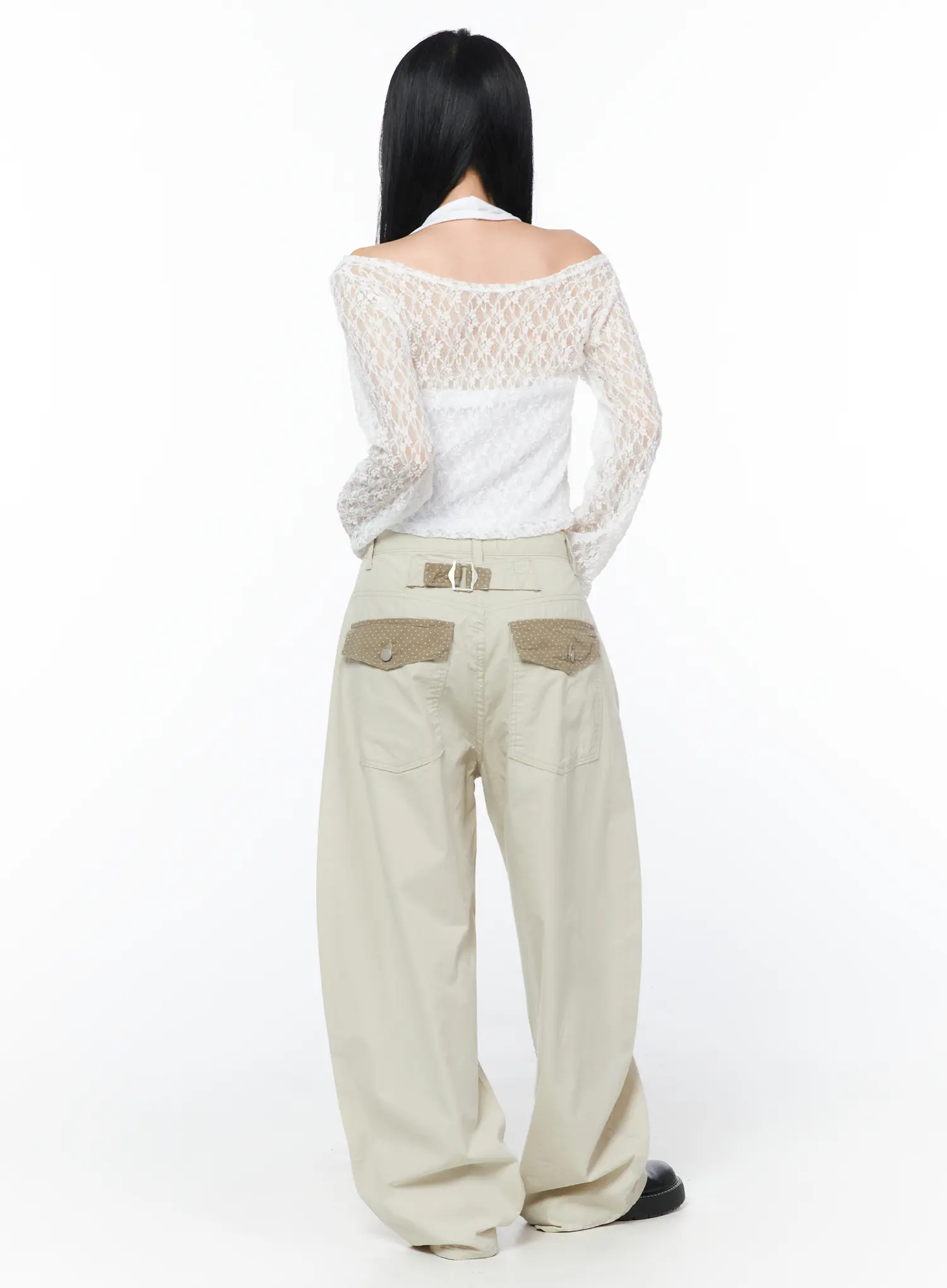 Polka Dot Pocket Wide Cotton Pants CY512 - Image 7