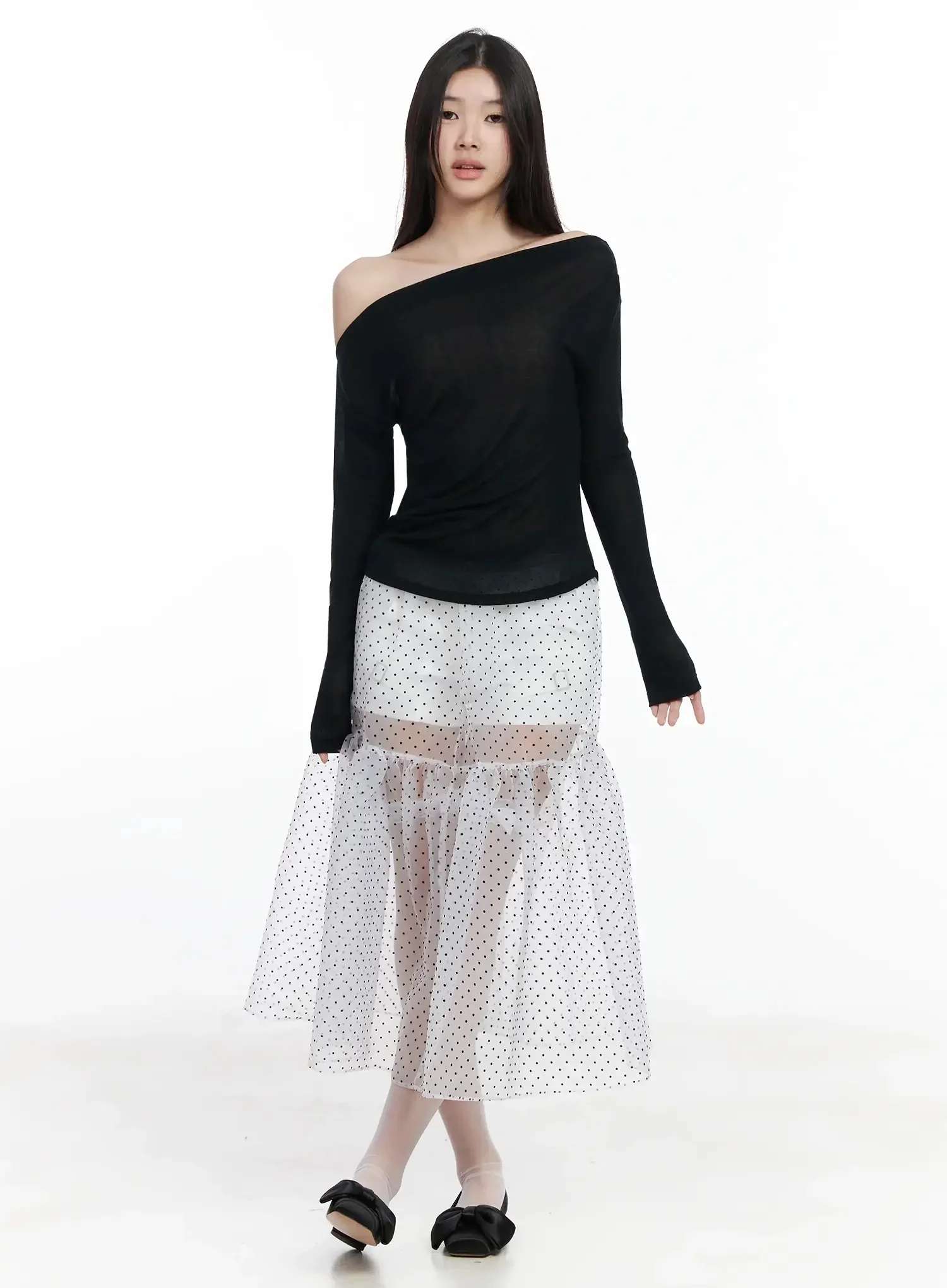 Polka Dot Sheer Midi Skirt IM504 - Image 3