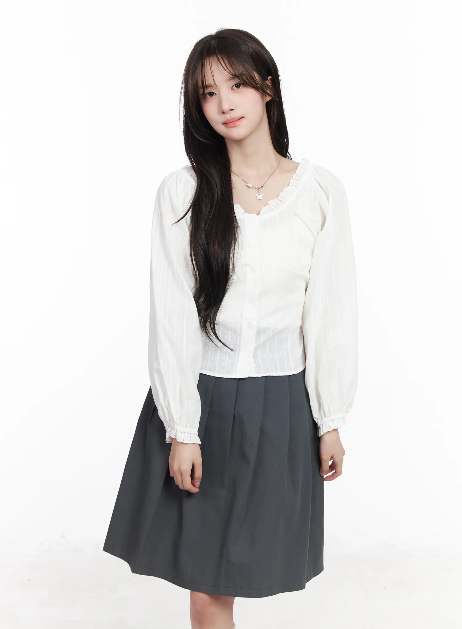 Puff Sleeve Button-Up Blouse CM531 - Image 2