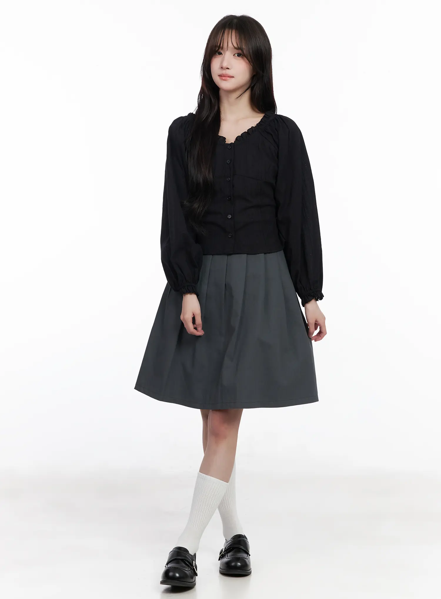 Puff Sleeve Button-Up Blouse CM531 - Image 3