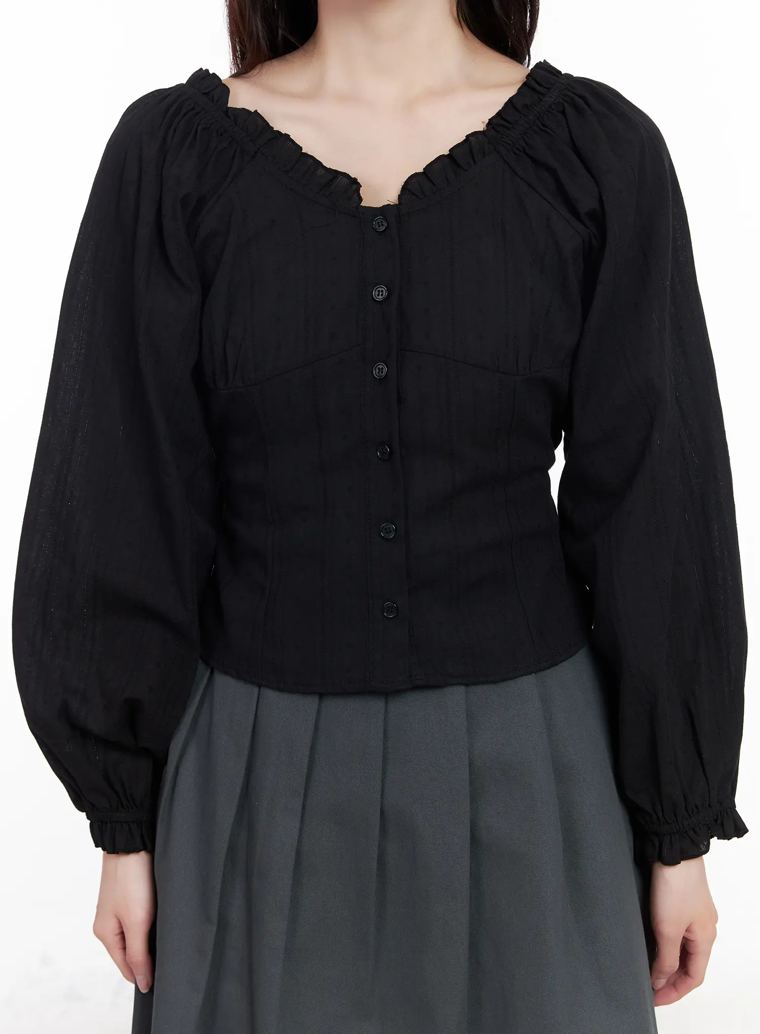 Puff Sleeve Button-Up Blouse CM531 - Image 8