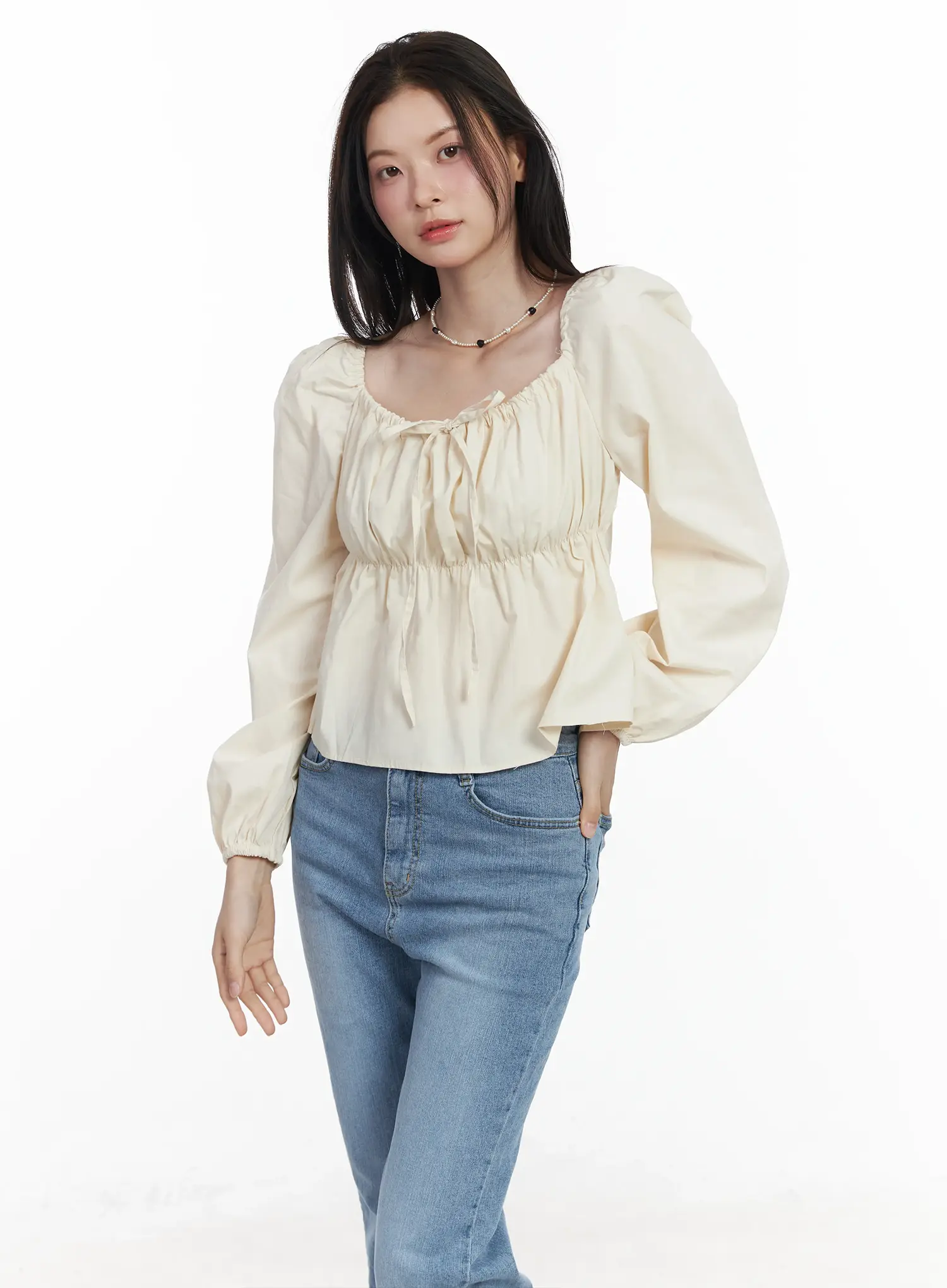 Puff-Sleeve Cotton Blouse IF520 - Image 11