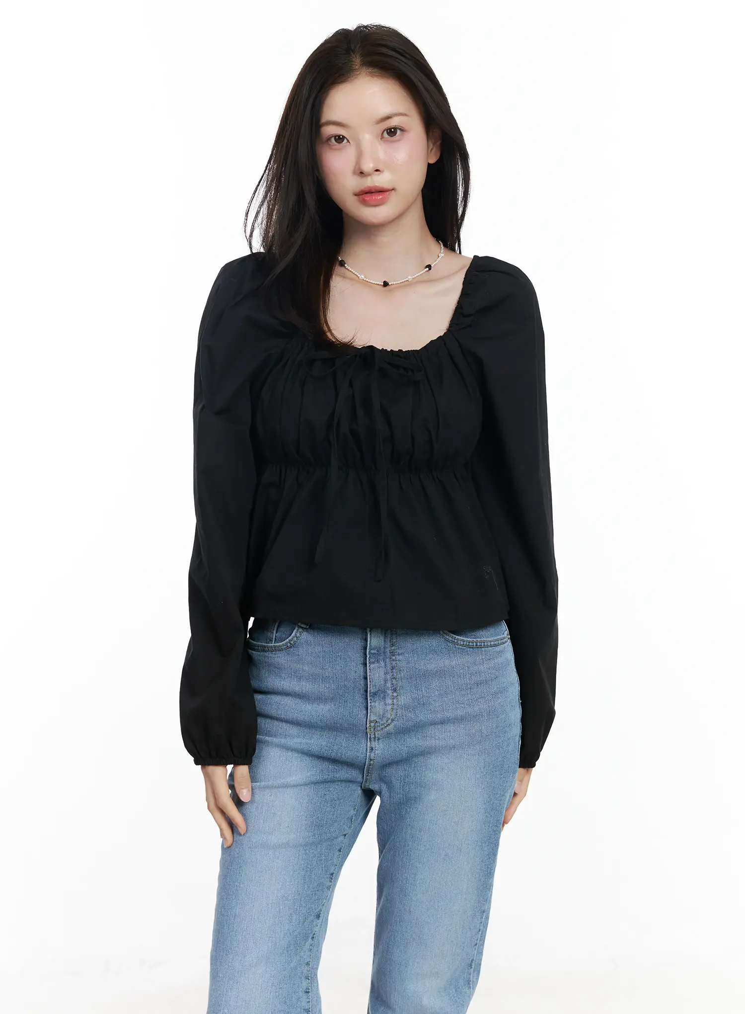 Puff-Sleeve Cotton Blouse IF520 - Image 13