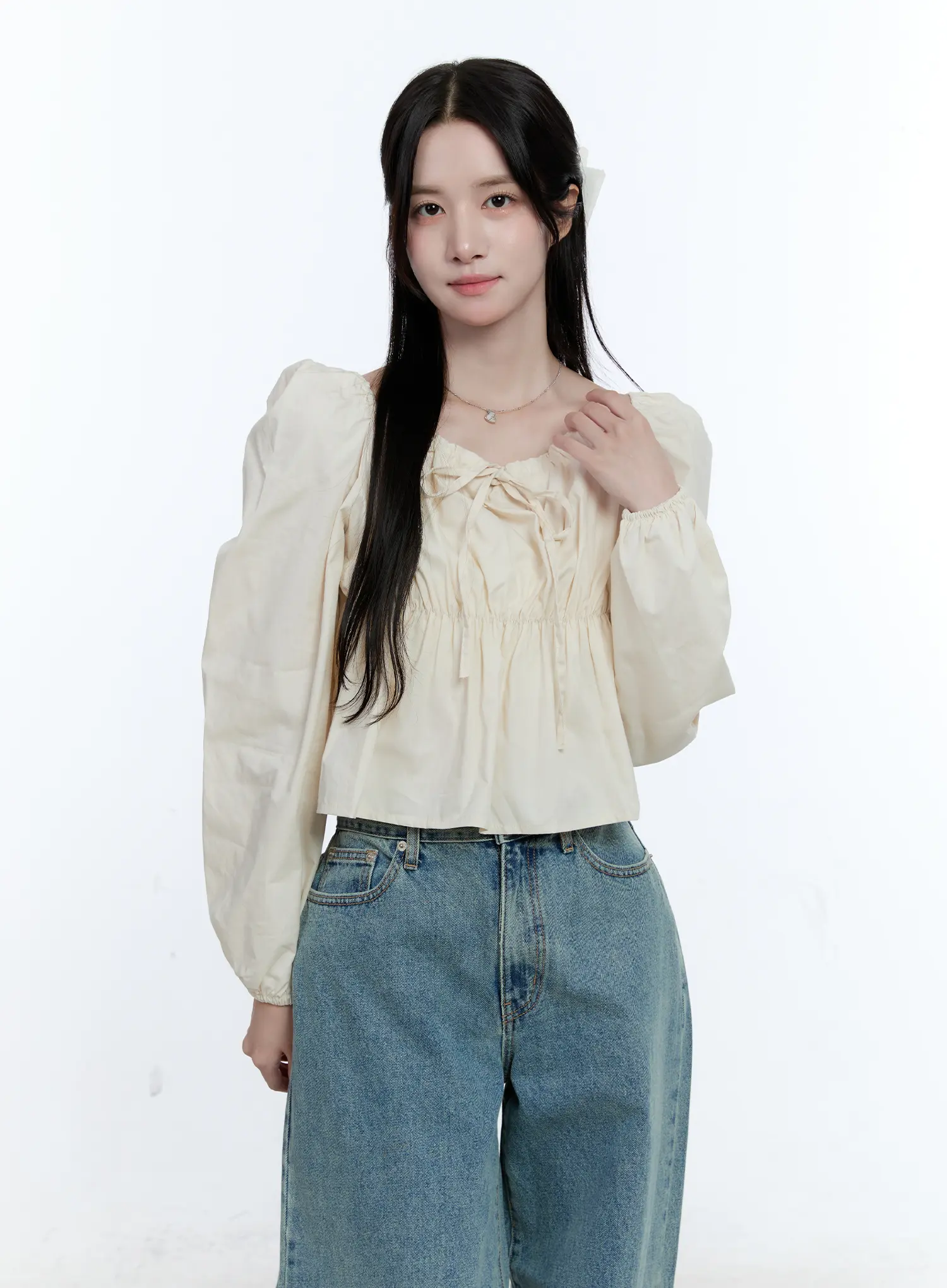 Puff-Sleeve Shirred Blouse CG512 - Image 10