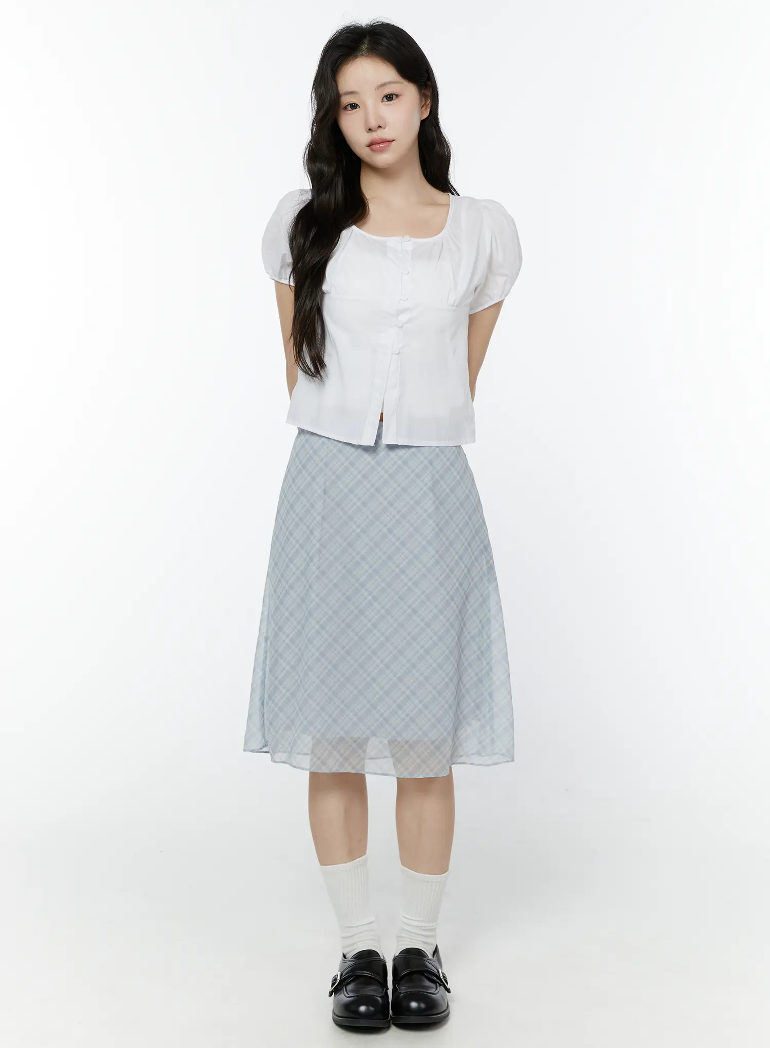 Puff Sleeve Shirred Button Blouse IY507 - Image 4