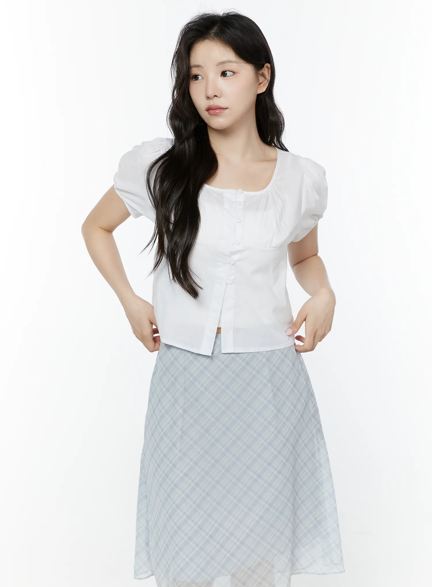 Puff Sleeve Shirred Button Blouse IY507 - Image 8