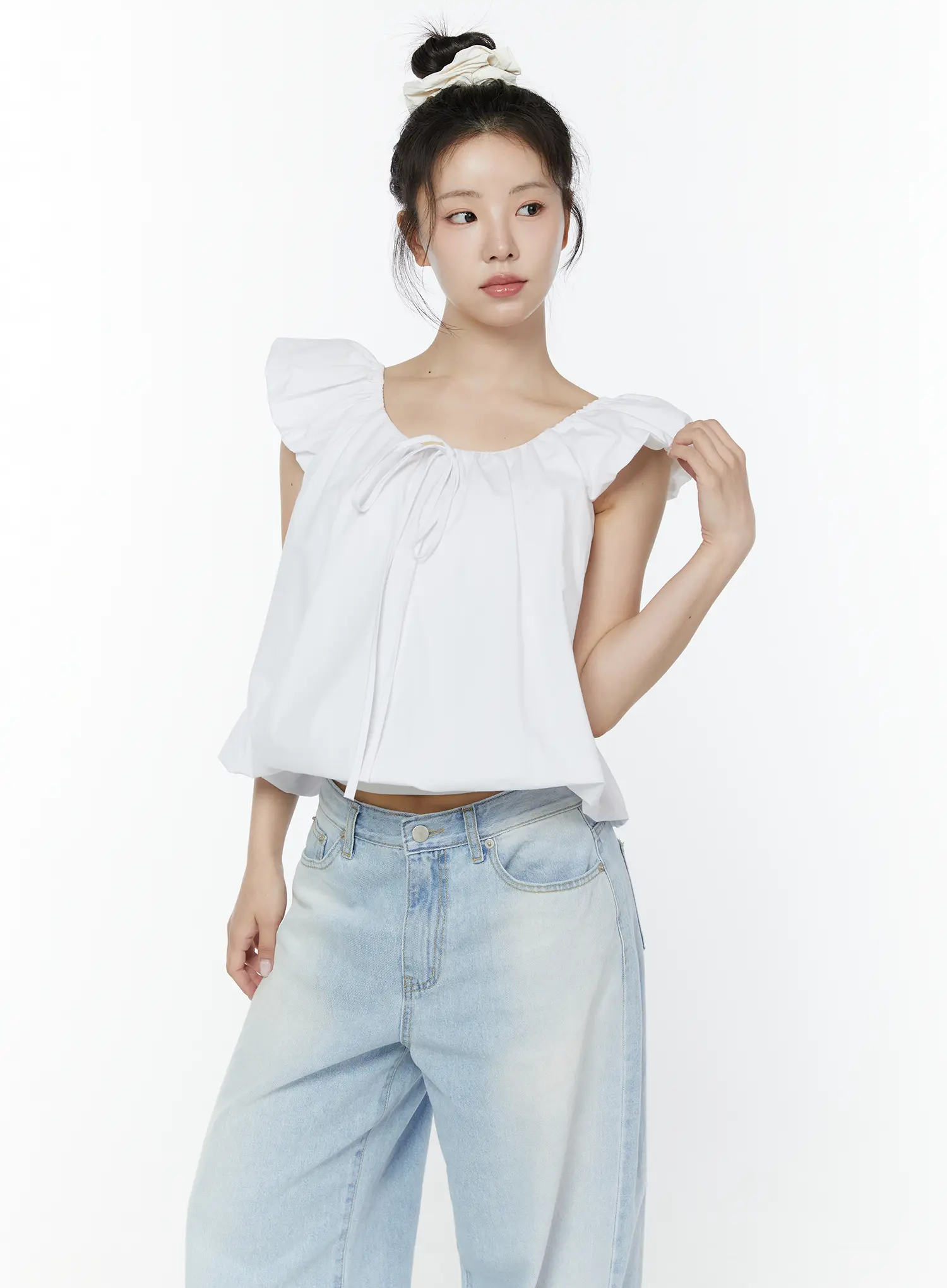 Puff Sleeve Tie-Front Blouse IY511 - Image 11