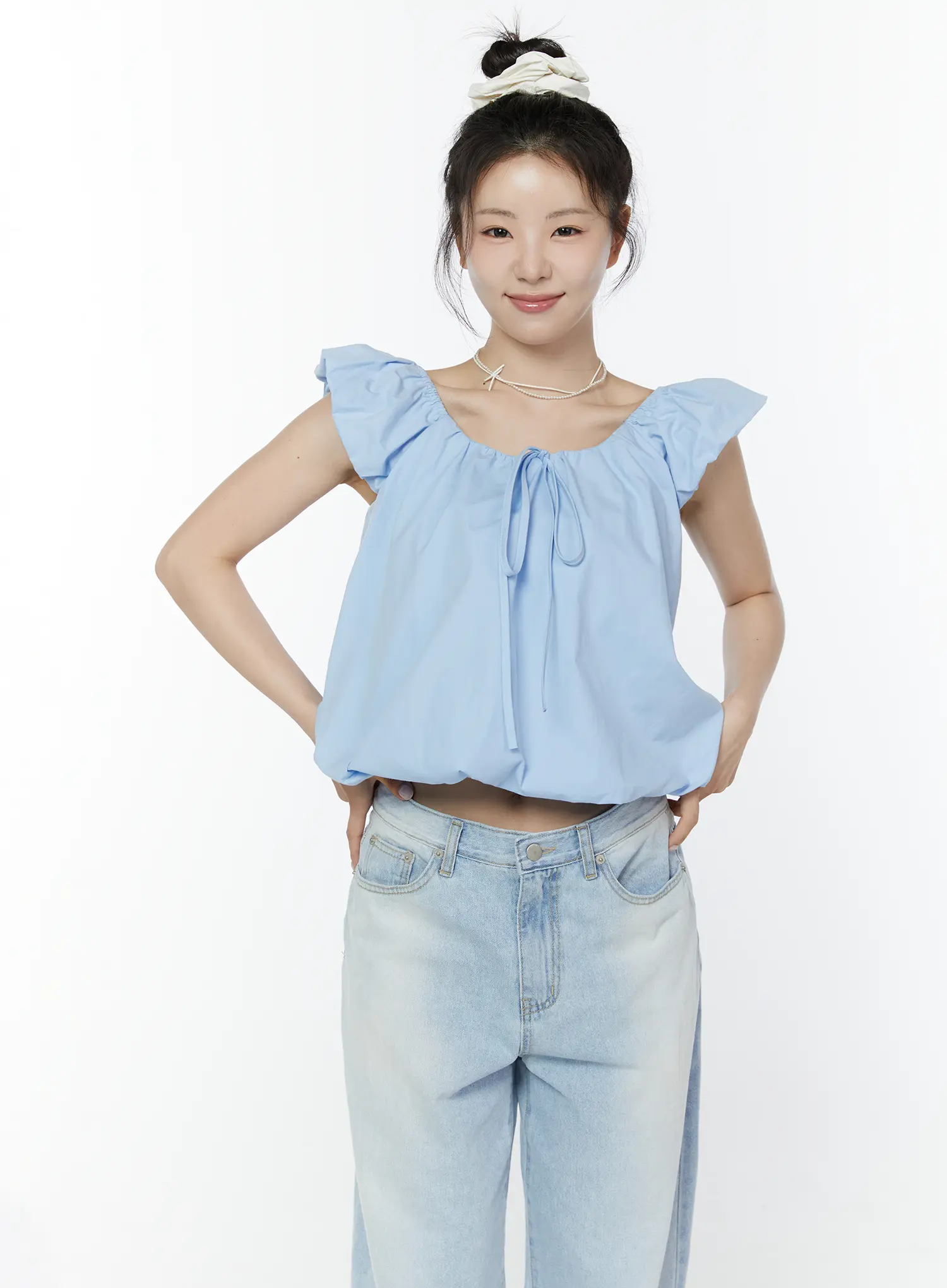 Puff Sleeve Tie-Front Blouse IY511 - Image 12
