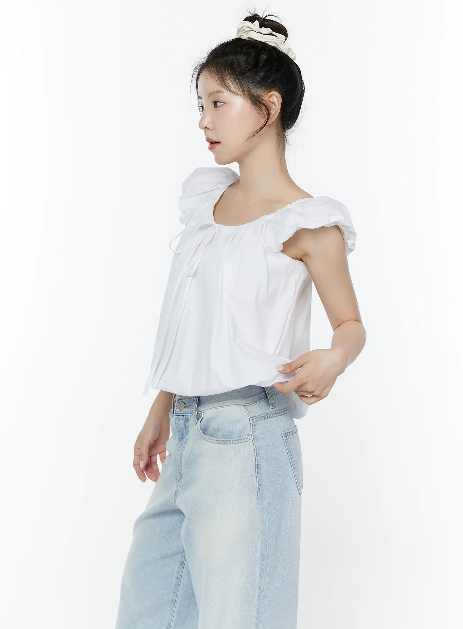 Puff Sleeve Tie-Front Blouse IY511 - Image 5
