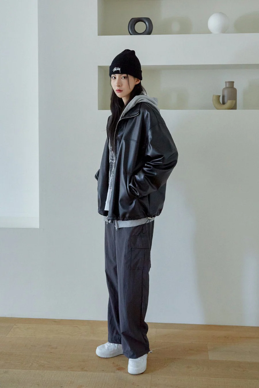 Relaxed Fit Faux Leather Jacket J24 - Image 11