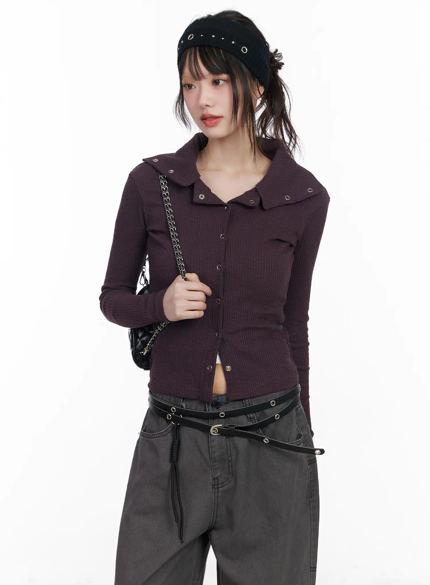 Ribbed Button-Up Knit Cardigan CM526