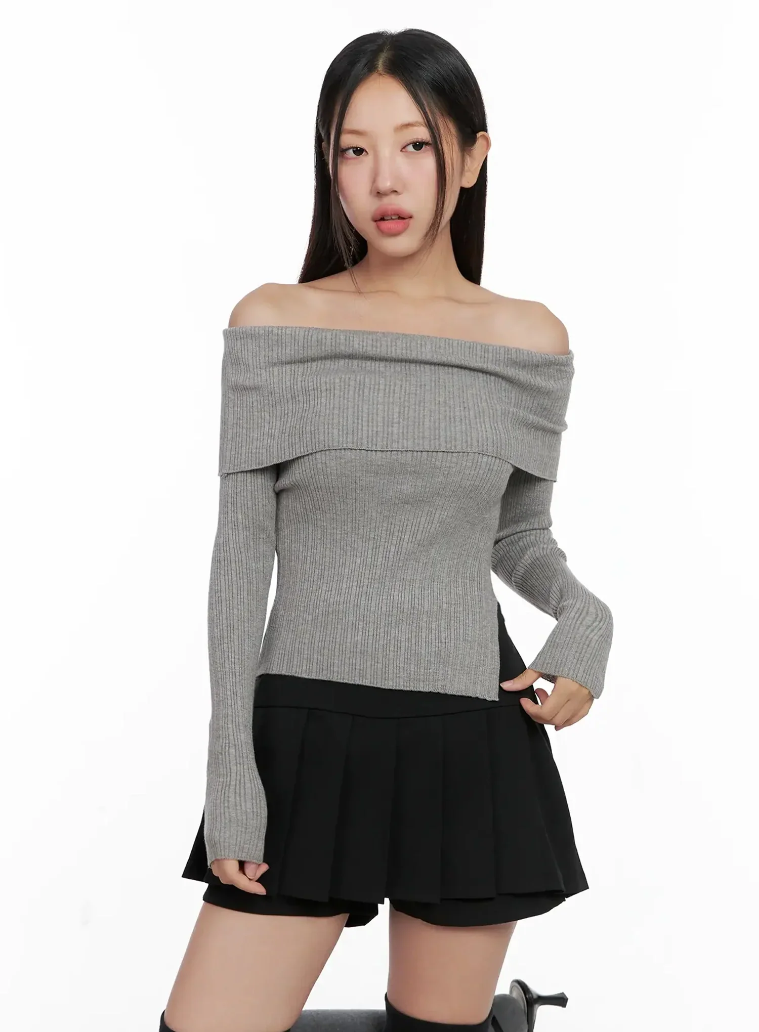 Ribbed Folded Off-Shoulder Top IG527 - Image 10