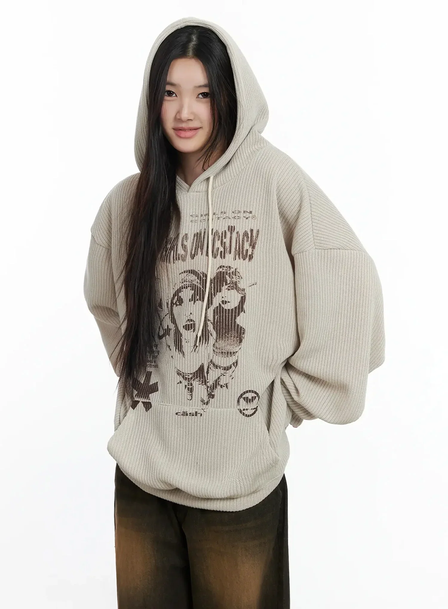 Ribbed Graphic Knit Hoodie IM502 - Image 10