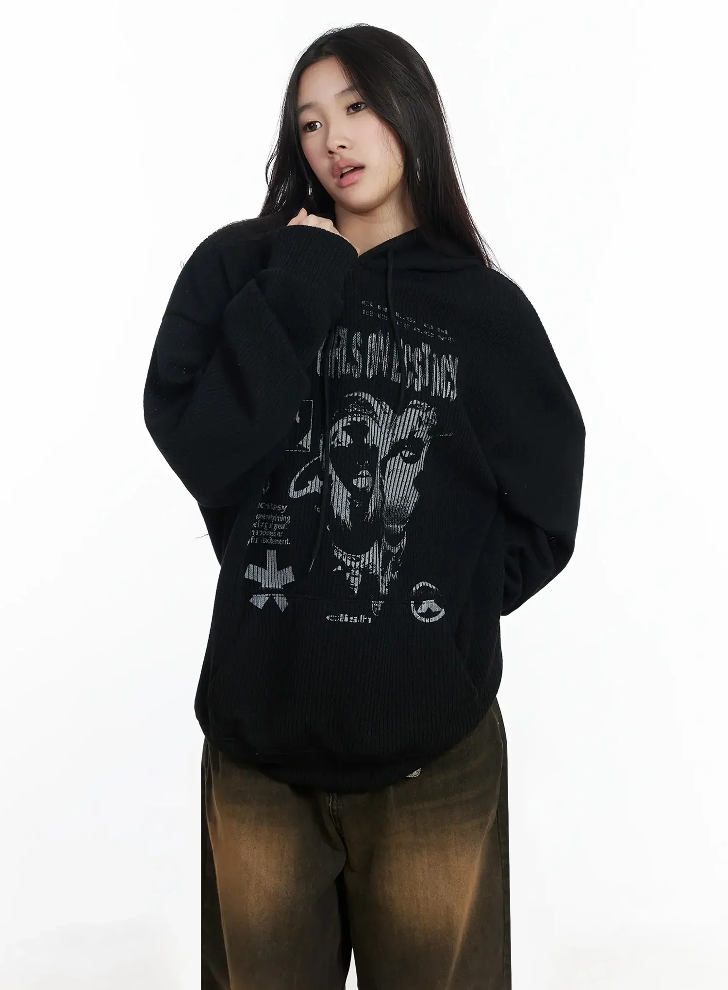 Ribbed Graphic Knit Hoodie IM502 - Image 14
