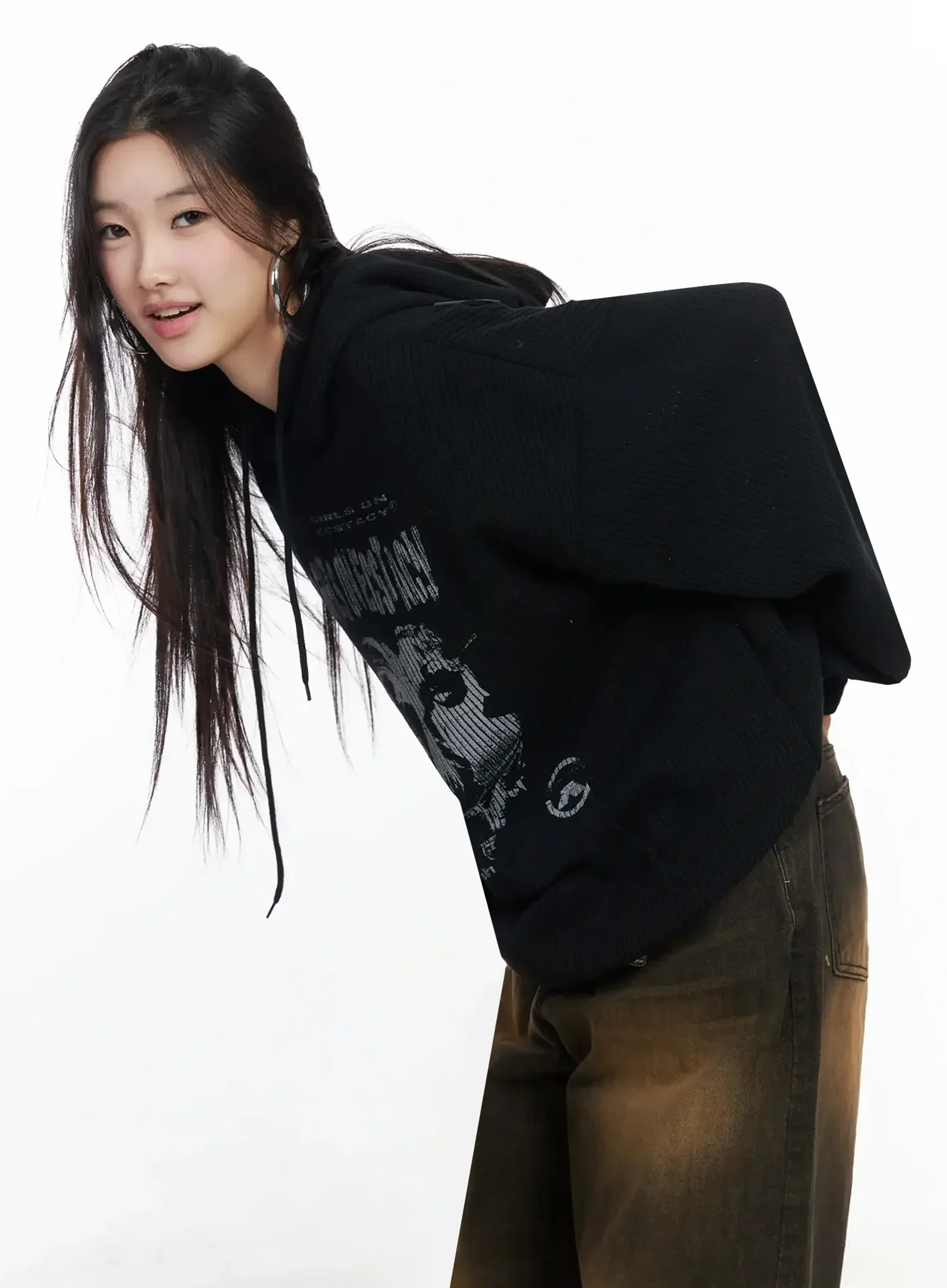 Ribbed Graphic Knit Hoodie IM502 - Image 2
