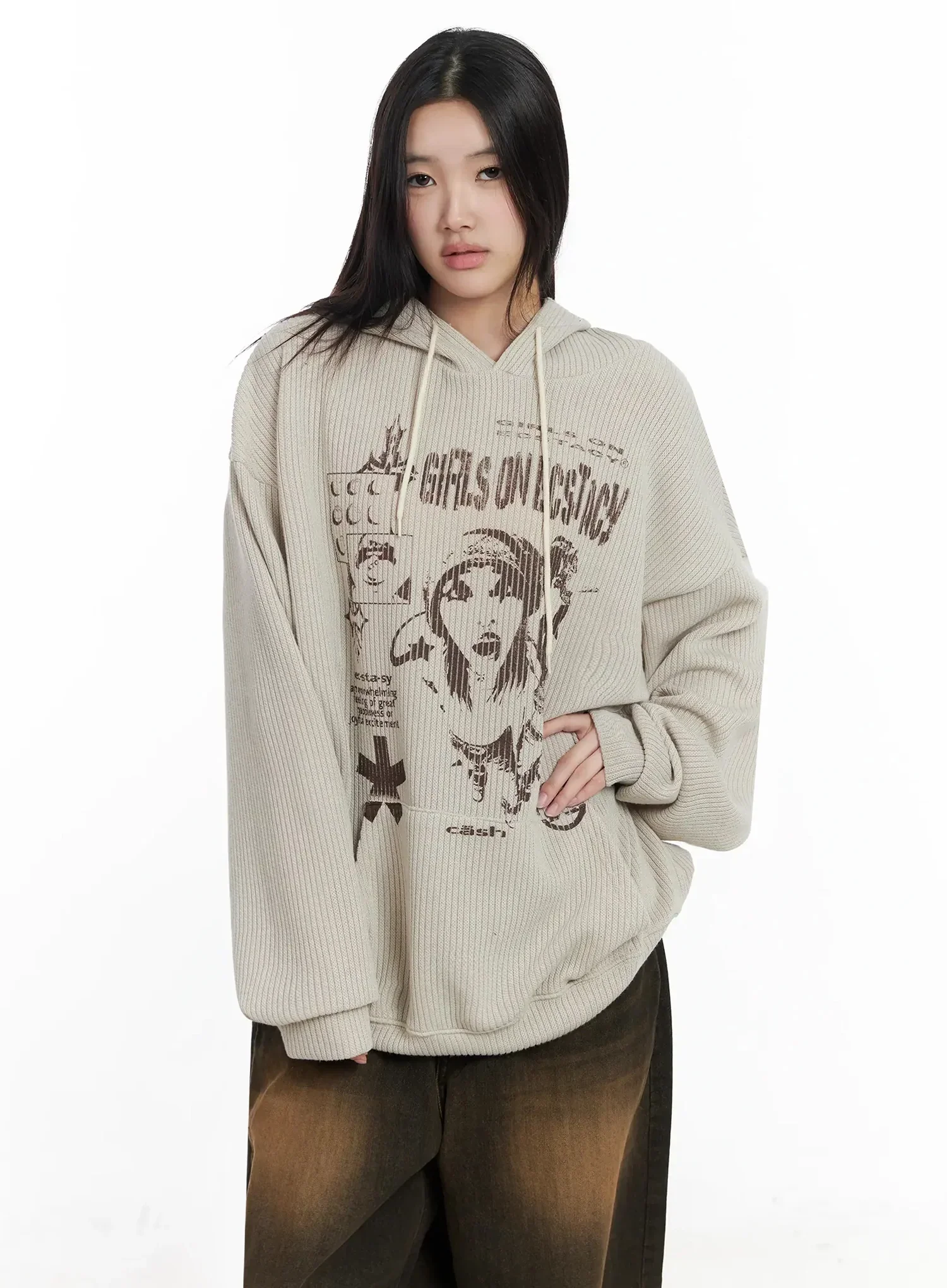 Ribbed Graphic Knit Hoodie IM502 - Image 8