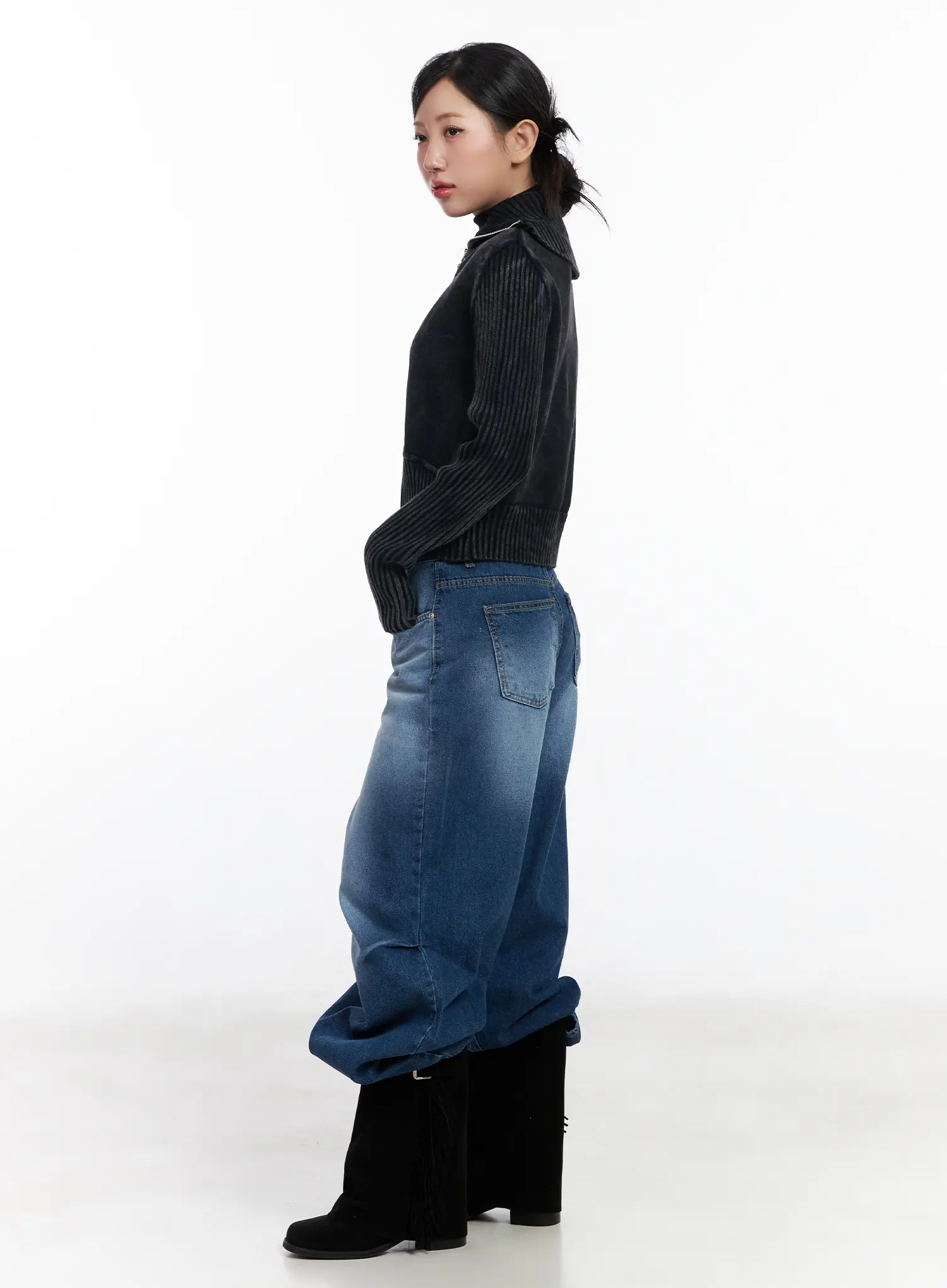 Ribbed High-Neck Zip-Up Cardigan CJ530 - Image 3