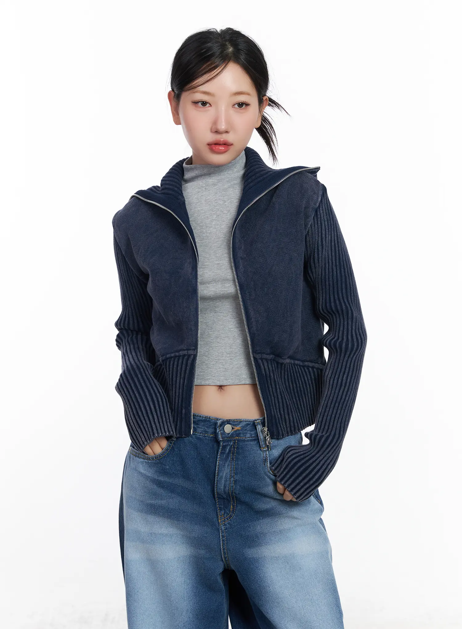 Ribbed High-Neck Zip-Up Cardigan CJ530 - Image 9