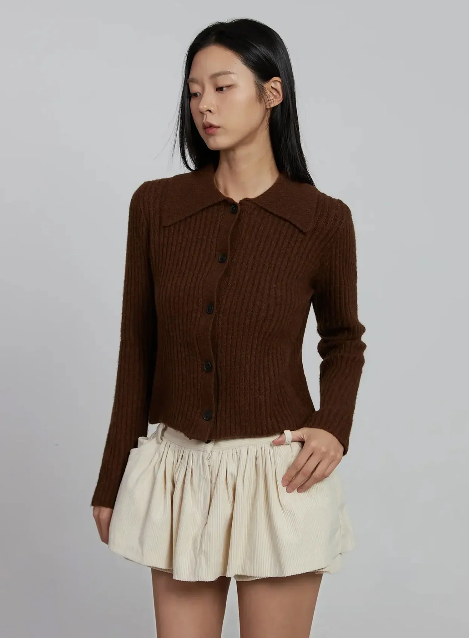 Ribbed Knit Button-Up Cardigan IM520 - Image 9