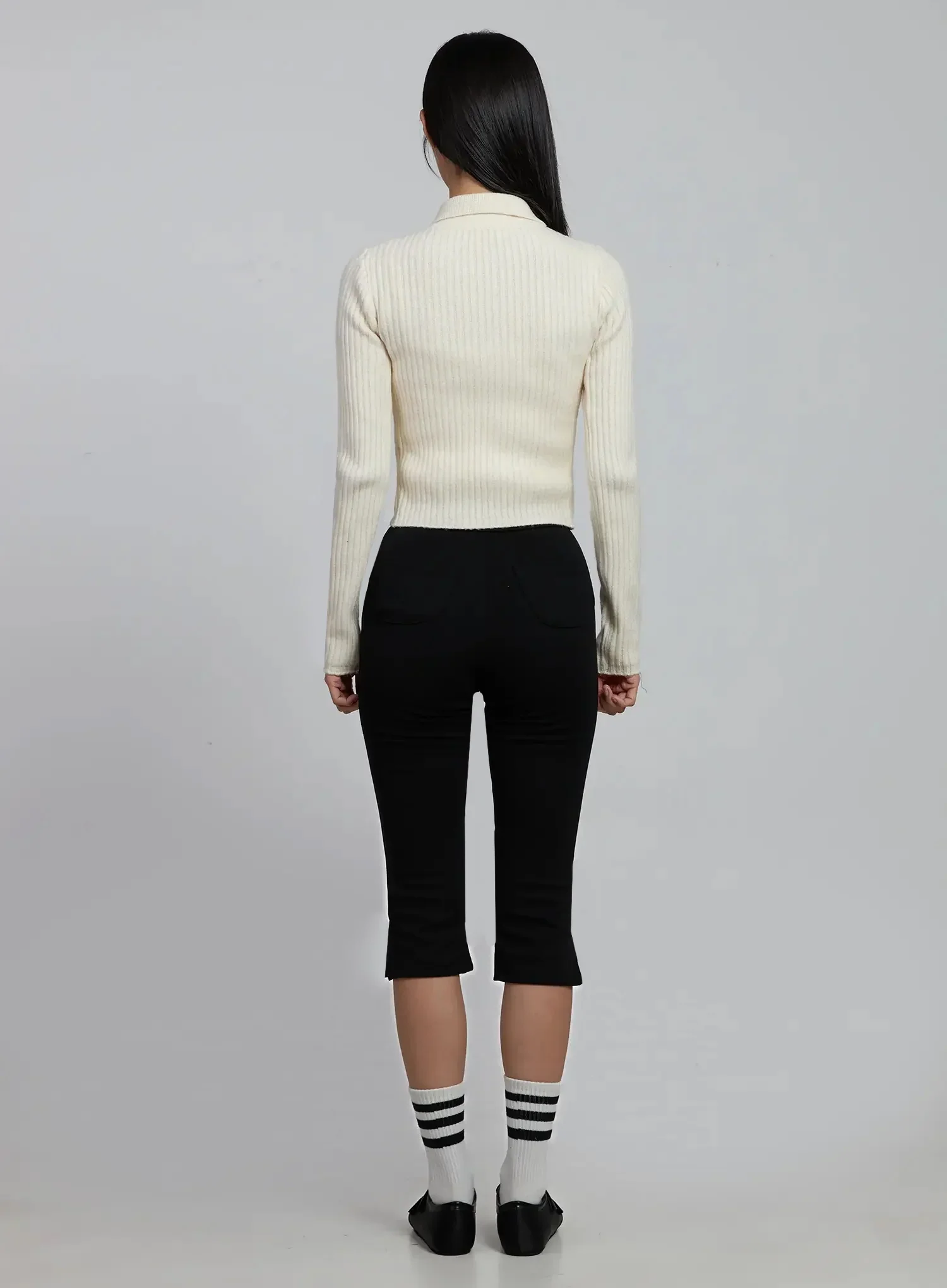 Ribbed Knit Collared Zip-Up IM520 - Image 8