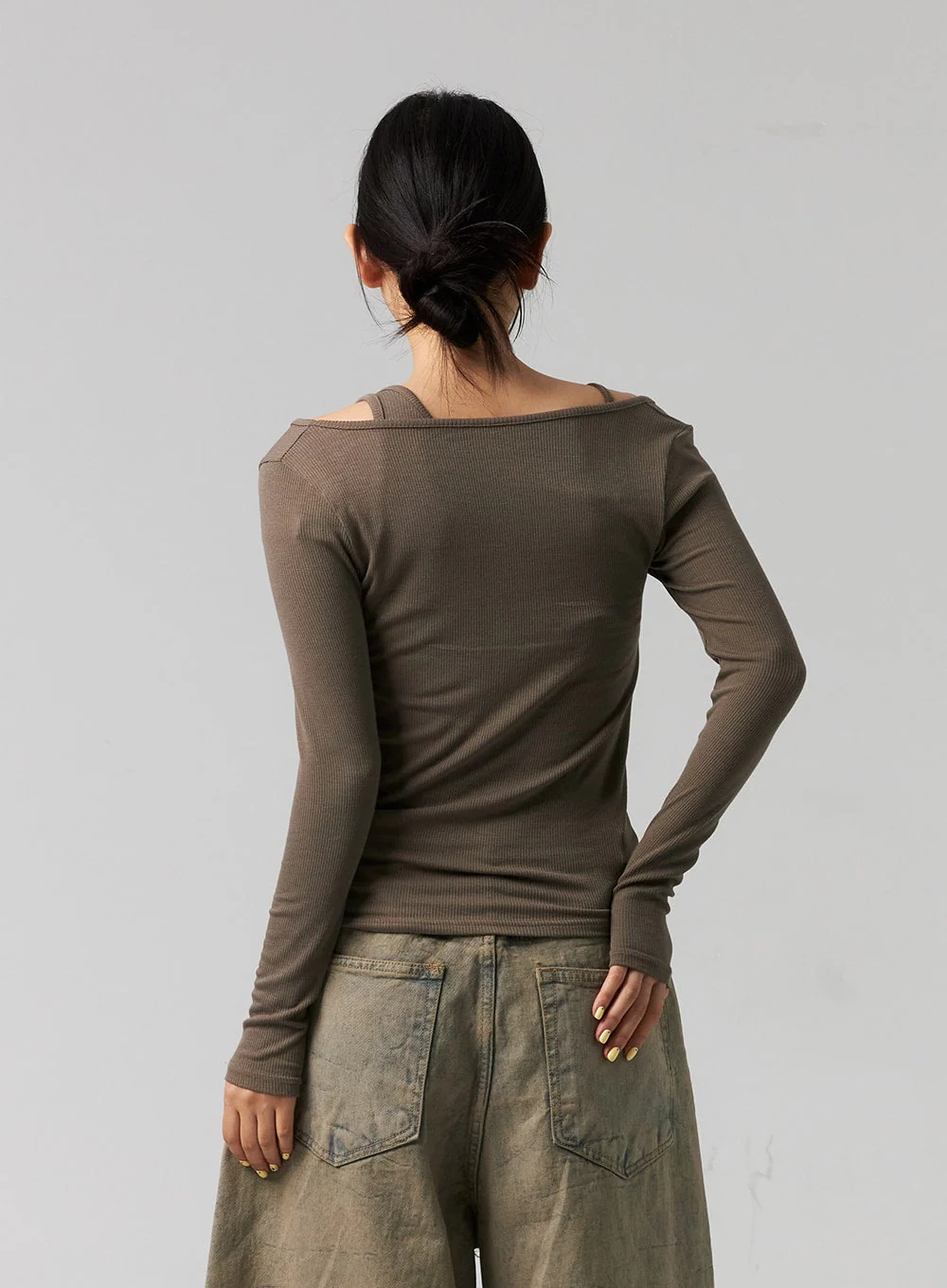 Ribbed Layered Cami and Long Sleeve Top CG316 - Image 6