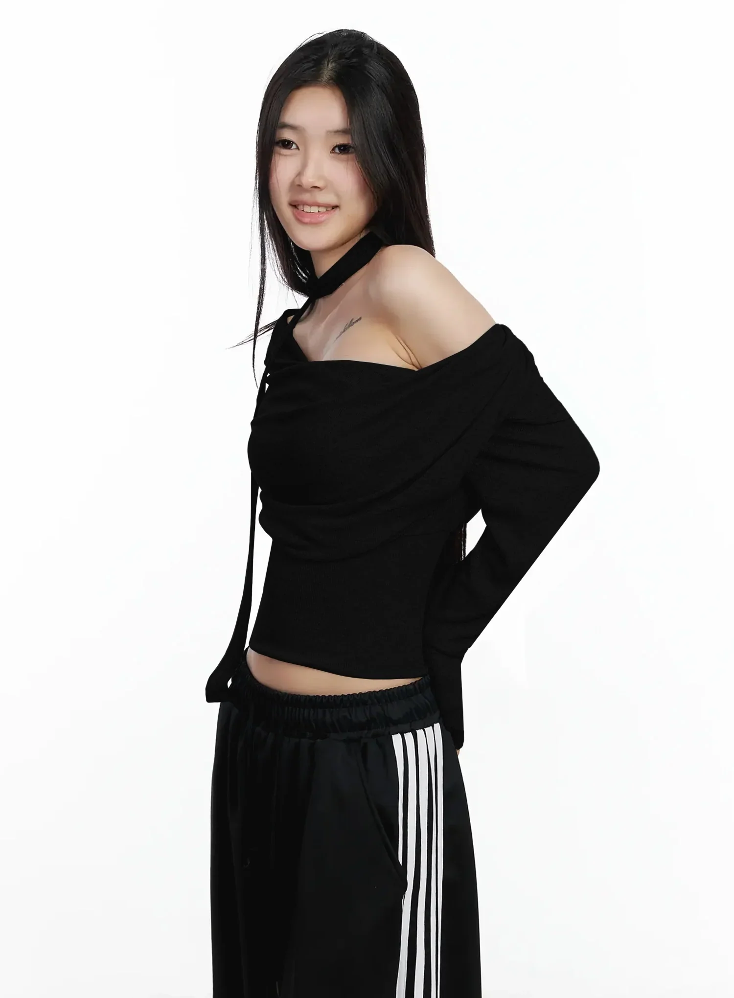 Ribbed Off-Shoulder Top and Scarf Set IM506 - Image 13