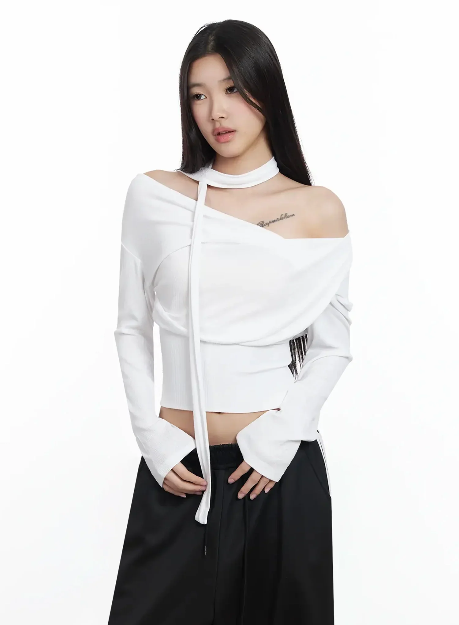 Ribbed Off-Shoulder Top and Scarf Set IM506 - Image 6