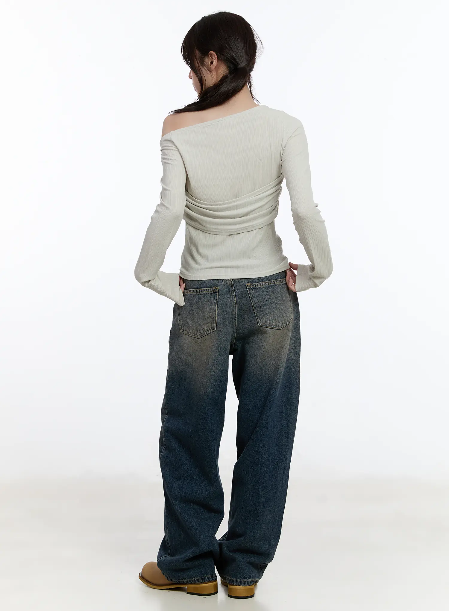 Ribbed One-Shoulder Wrap Top CA502 - Image 5