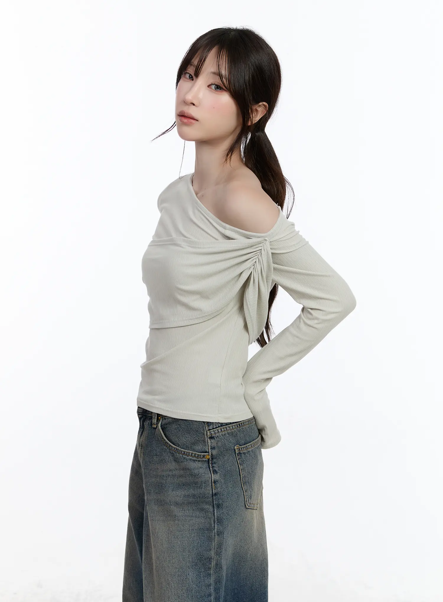 Ribbed One-Shoulder Wrap Top CA502 - Image 6