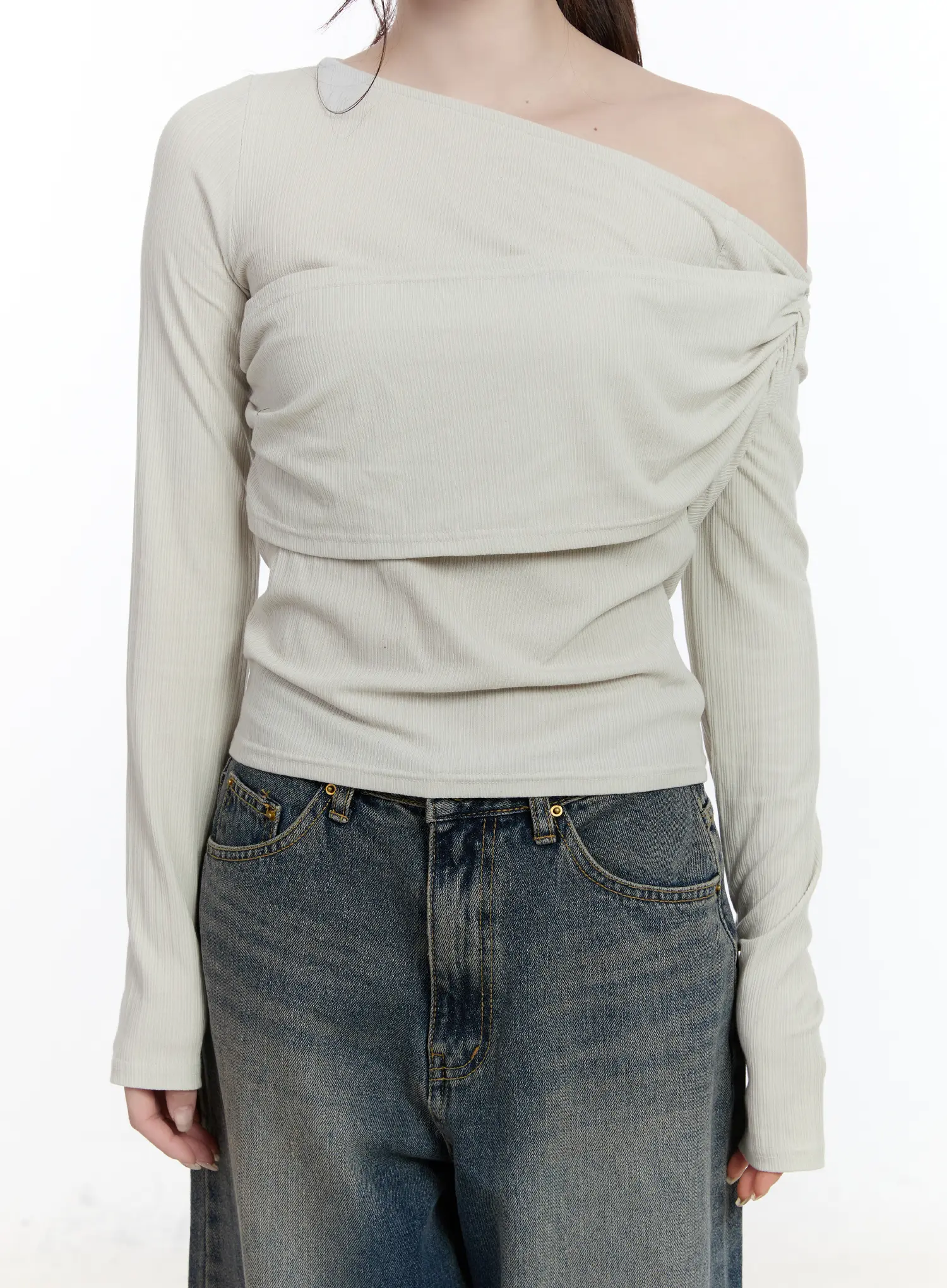 Ribbed One-Shoulder Wrap Top CA502 - Image 9