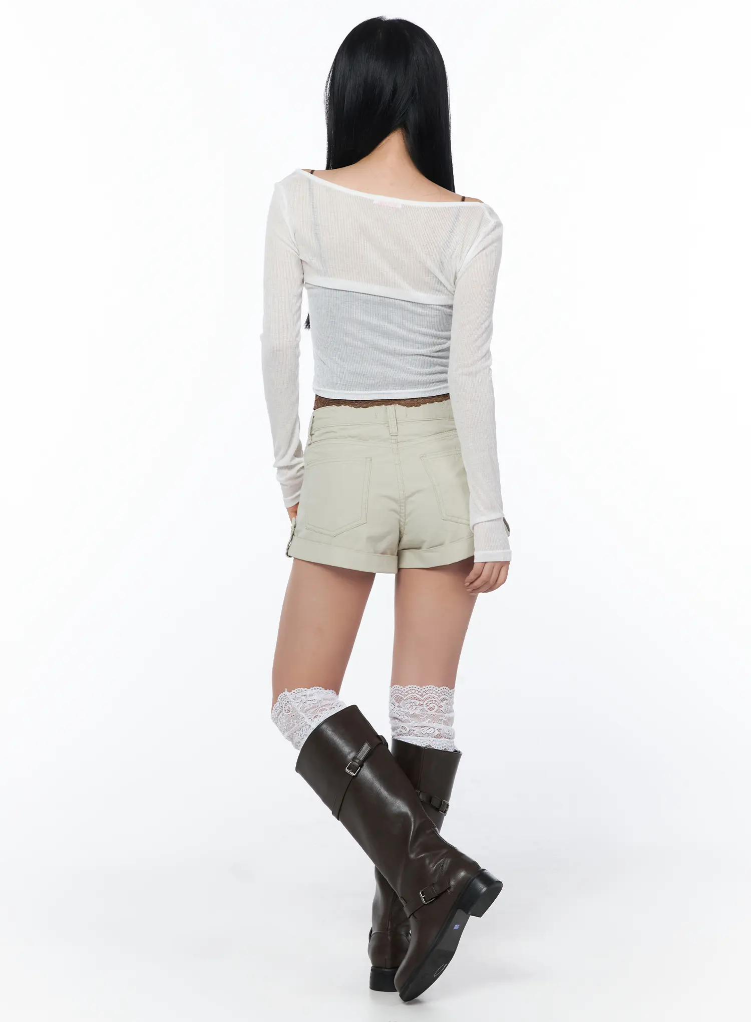 Ribbed Sheer Button Long Sleeve Tee CY512 - Image 5